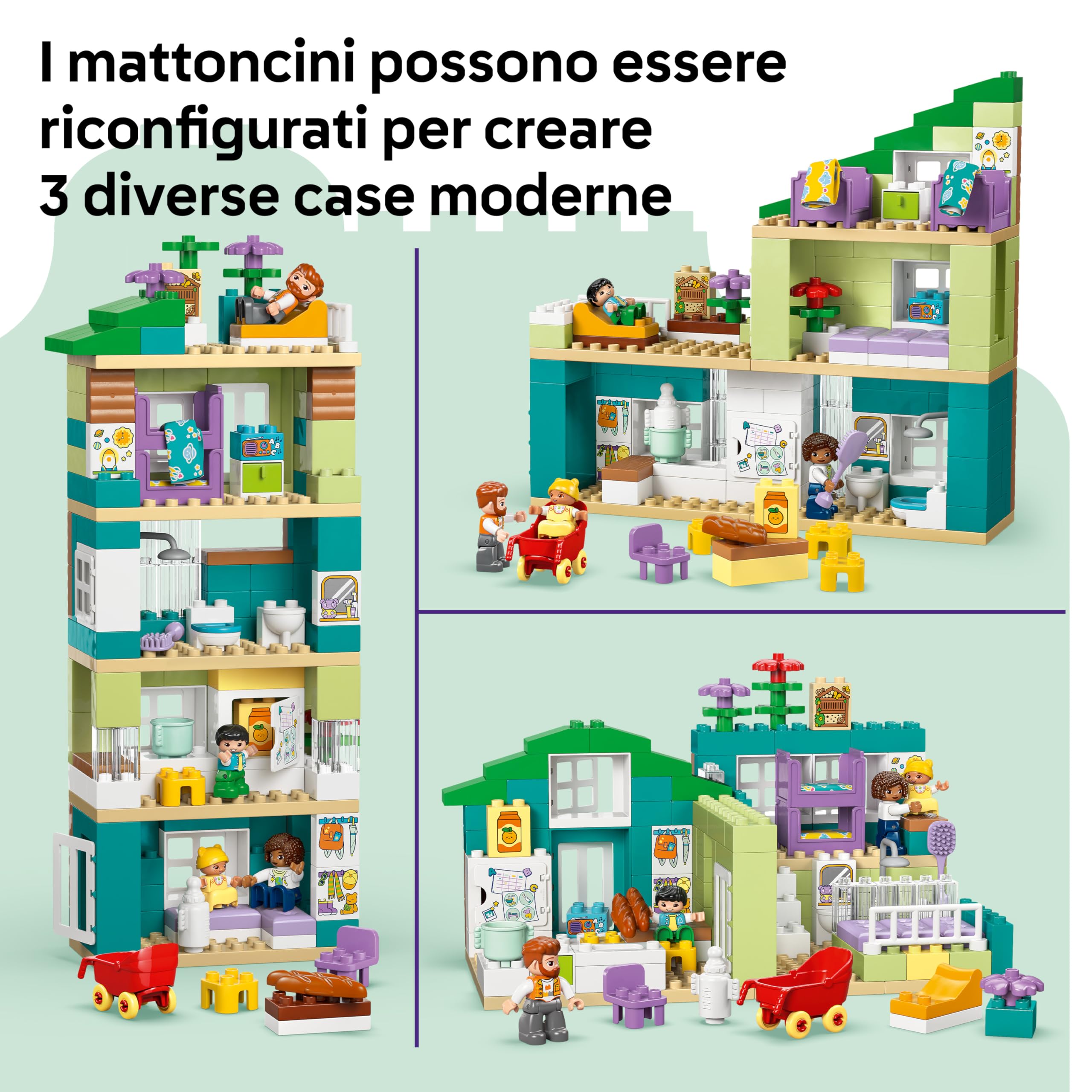 LEGO DUPLO Casa Familiare Moderna 3 in 1 con Personaggi - Giocattolo Didattico per la Motricità Fine - Giochi Montessori con Casa delle Bambole - Regalo per Bambine e Bambini da 2 Anni in su - 10470