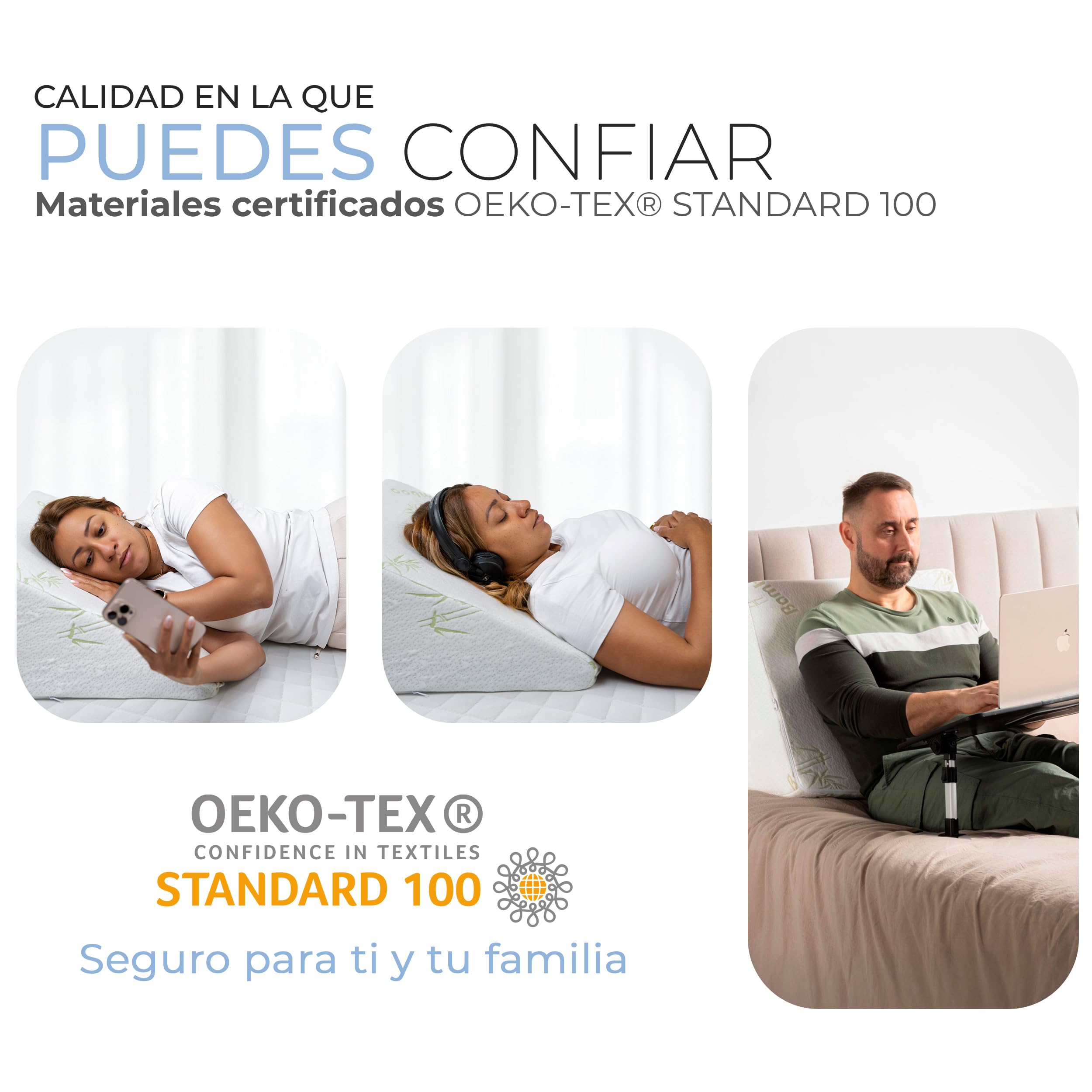 Restwell® Almohada Cuña Ergonómica 60 cm de Ancho | Cojin Respaldo para Leer Ver TV o Trabajar con Portátil en Cama y Sofá | Soporte Cómodo de Espalda | Viscoelástica Transpirable | 2 Fundas Incluidas