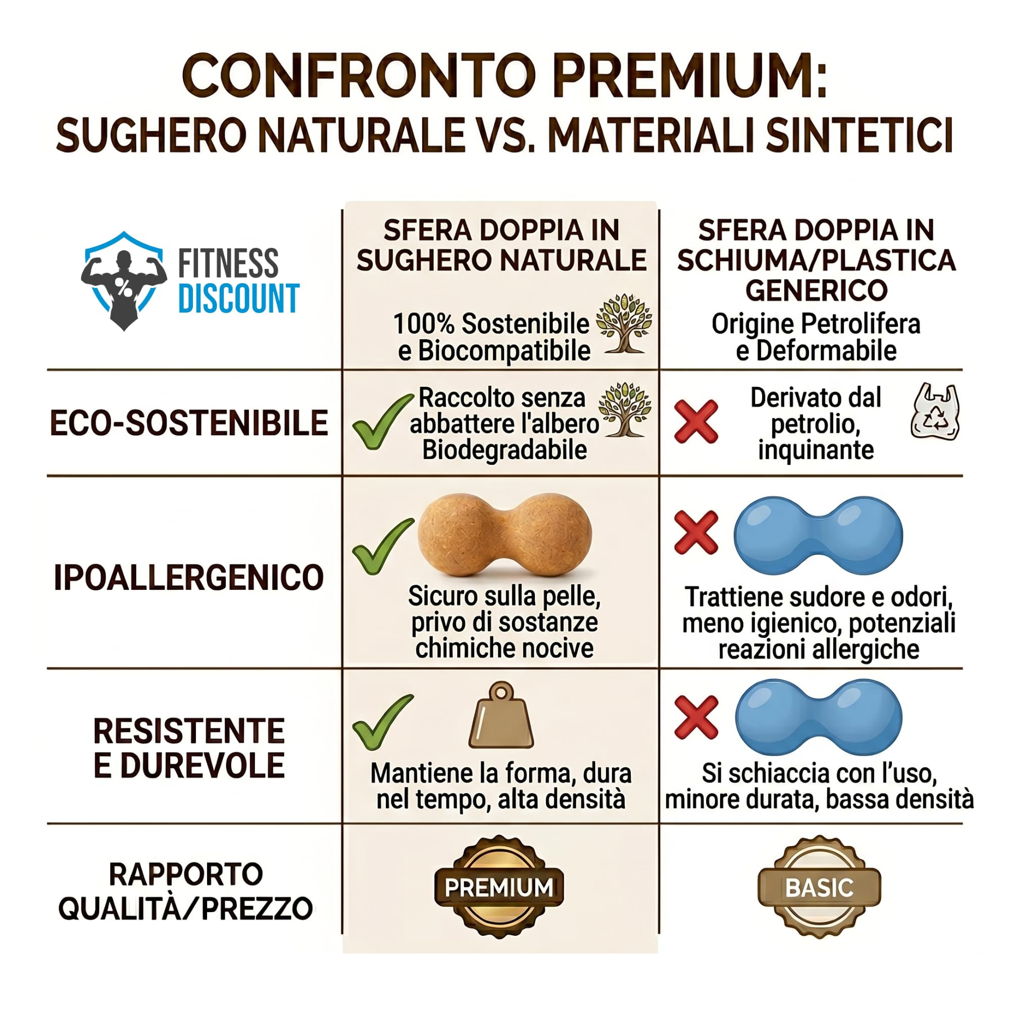 Yoga Ball a Doppia Sfera in Sughero Naturale FD Sport - 12x6cm | Palla Massaggio Miofasciale per Schiena, Collo, Fisioterapia, Pilates e Trigger Point | Leggera ed Eco-Sostenibile (Pack da 2)