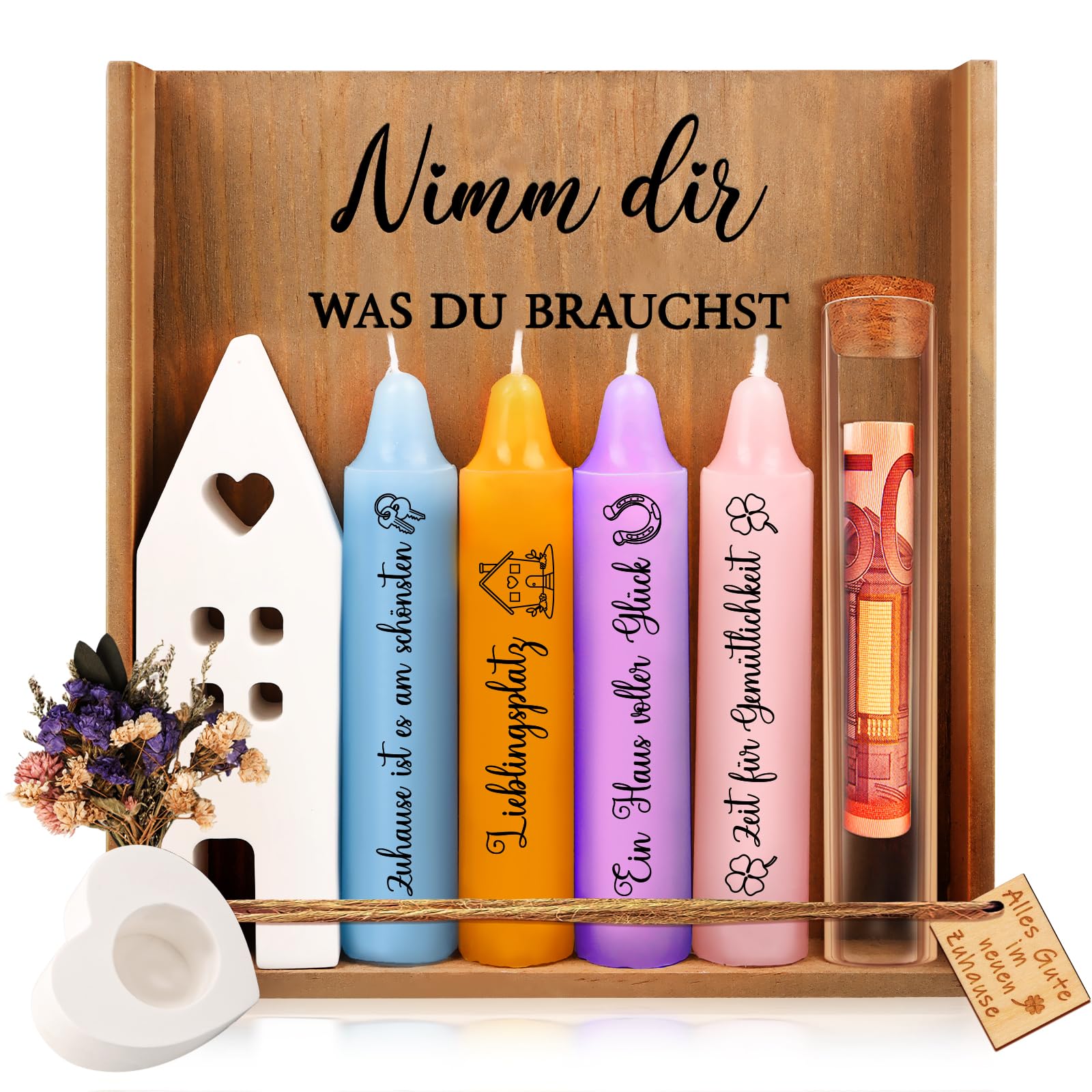 TUZELIYA Einzugsgeschenk | Deko Kerzenhalter Set | Neuen Zuhause Geschenk zum Hauseinzug Richtfest Hauskauf Umzug Hauseinweihung Geschenk für Neue Wohnung Freundin Nachbarn