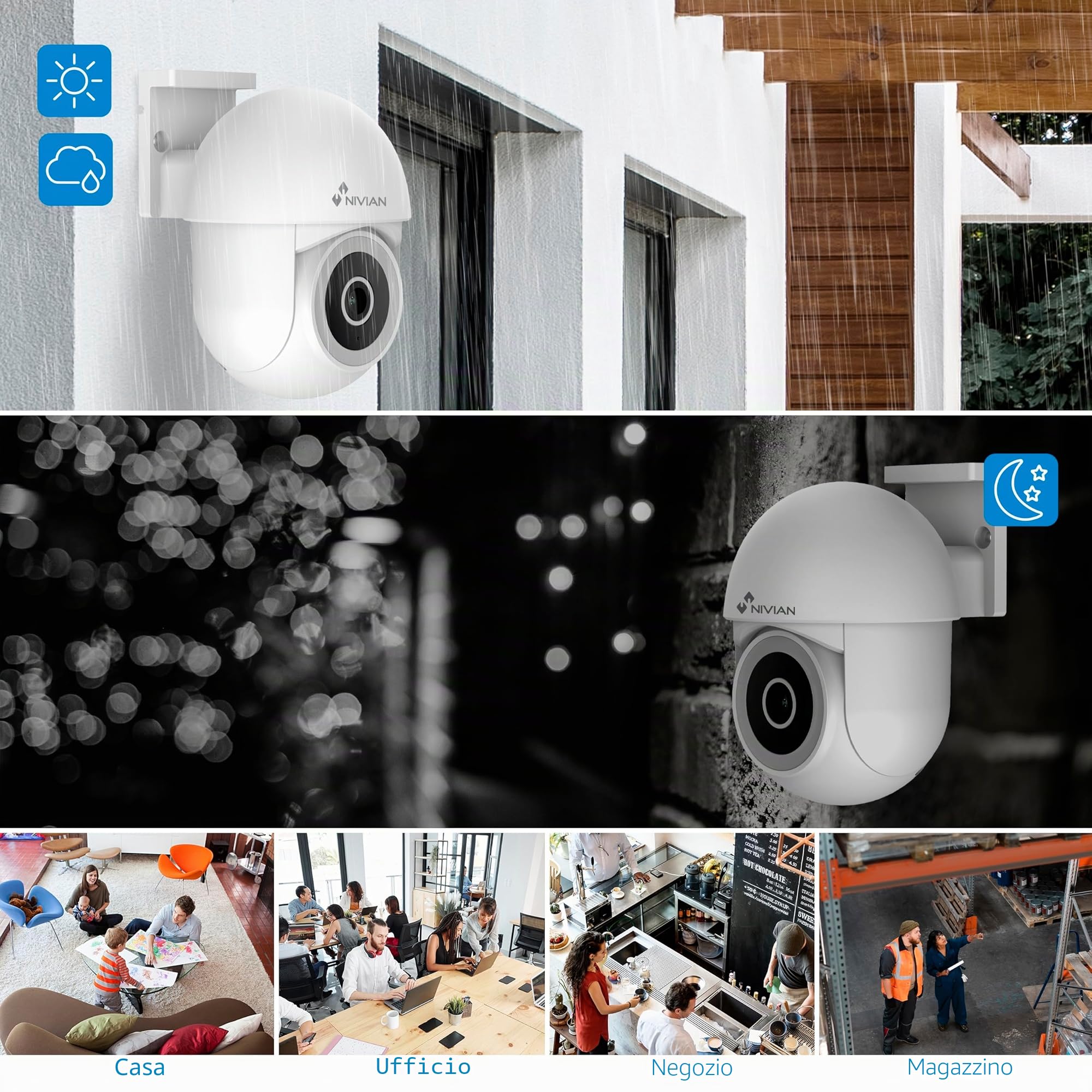 NIVIAN Telecamera WiFi Esterno 2K SUPERHD PTZ – Sorveglianza 360°, Visione Notturna, Audio Bidirezionale | Rilevamento Movimento Intelligente & App Tuya. Sicurezza Domestica Facile e Completa