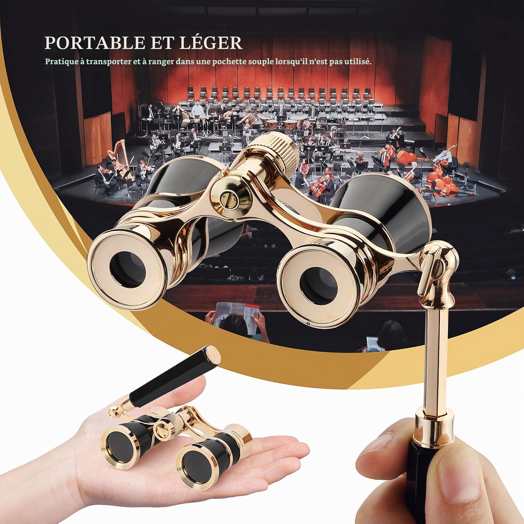 Aomekie Jumelles de Théatre Lorgnette avec Poignée Jumelles Longue Vue en Métal pour Spectacle Tourisme Concert (Noir)