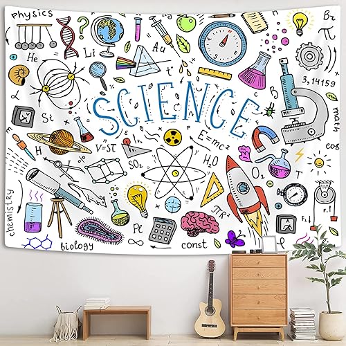 Tapiz de ciencia educativa, física, matemáticas, química, biología, tapiz para colgar en la pared, tapiz para estudiantes y profesores, tapiz de