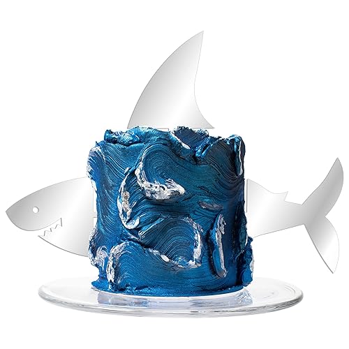 Gyufise Juego de 3 piezas de decoración de pastel de tiburón acrílico para decoración de tartas de aleta de tiburón para animales del océano, fiesta