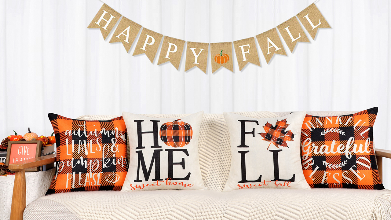 OYIMUA Fall Throw Pillow Covers 18x18 Inch - Pumpkin Maple Leaf Autumn Decor, Set Of 4
