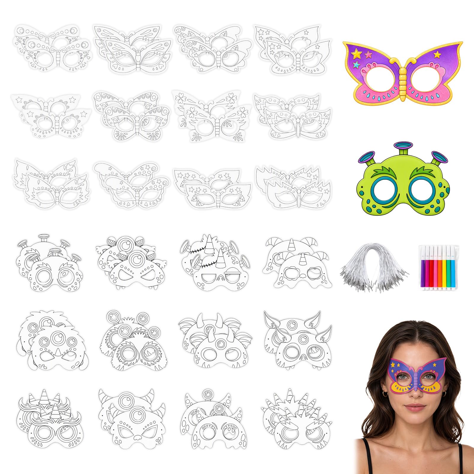 48 Pcs DIY Blank Mask, Paintable Half Face Masks DIY White Blank Mask