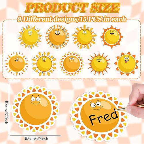 Miniatura 2 de JarThenaAMCS 135 calcomanías de nombre de sol, calcomanías de dibujos animados con forma de sol, divertidas calcomanías para tablón de anuncios para