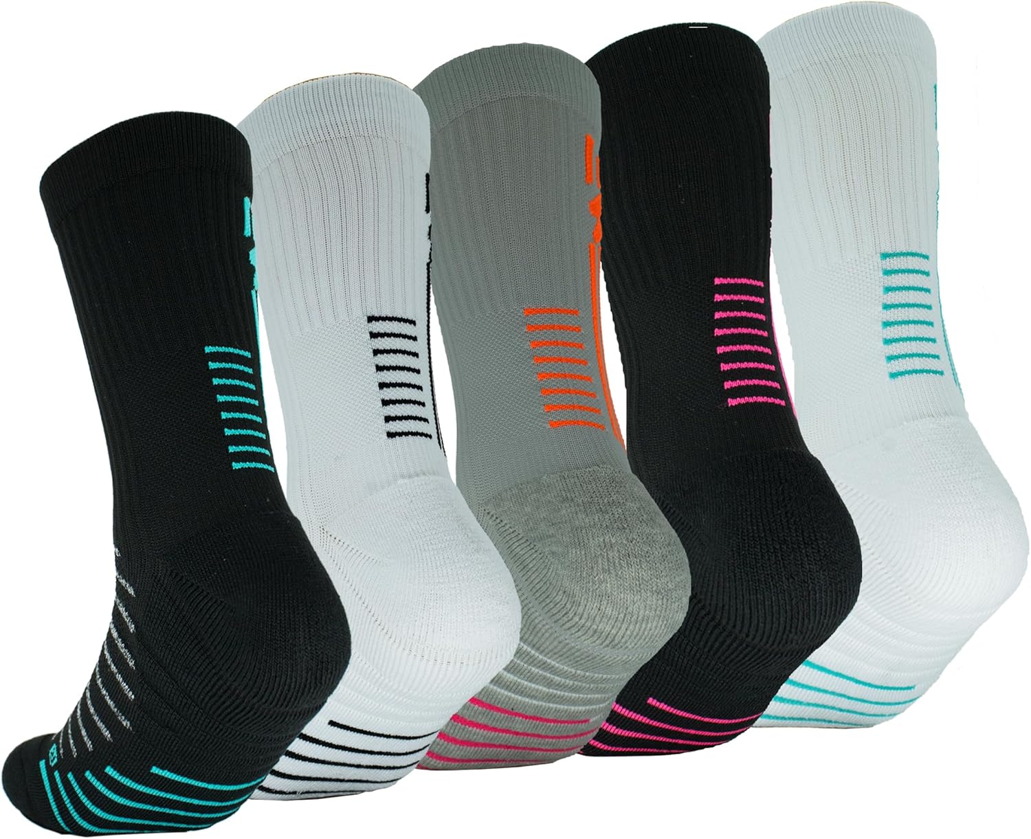 YWSLRC 5 Pairs Men's Athletic Crew Socks Performance Thick Cushioned Sport Basketball Fitness Training Compression Sock (US, Alpha, One Size, Mulicolor d)