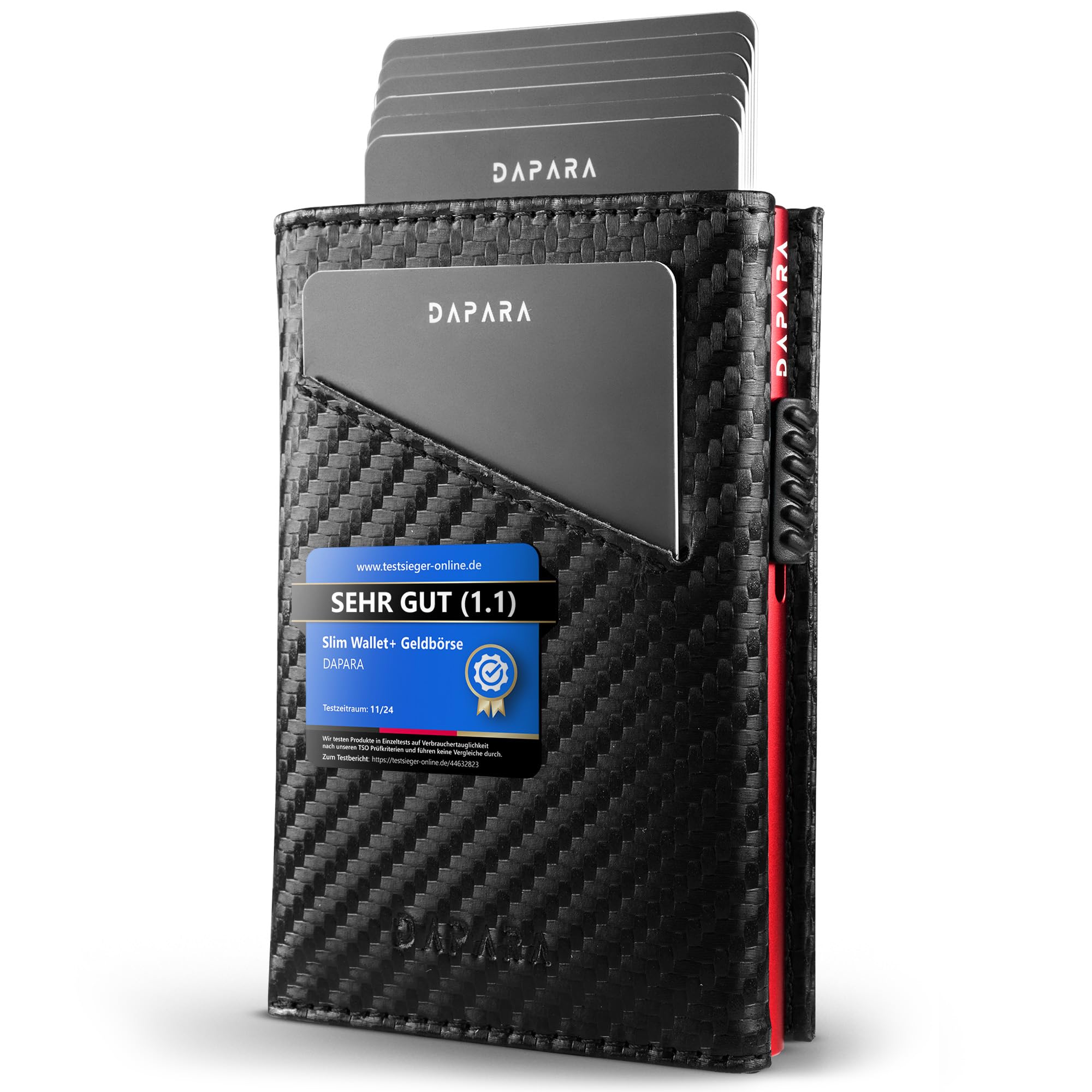 DAPARA Geldbörse Herren | Slim Wallet Herren mit RFID-Schutz | Portmonee Männer | Kartenetui für 13 Karten | Smart Wallet for Men | Karten Geldbeutel | Portemonnaie | Carbon Red