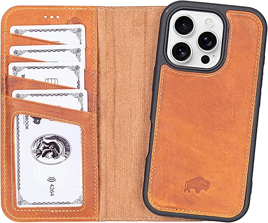 BLACKBROOK Leather Wallet Case for iPhone 16 Pro, Carter Premium Leather Magnetic 2-in-1 Wallet Set, Ready for MagSafe, RFID Protection, 4 Card Slots & ID Pocket, Compatible with iPhone 16 Pro
