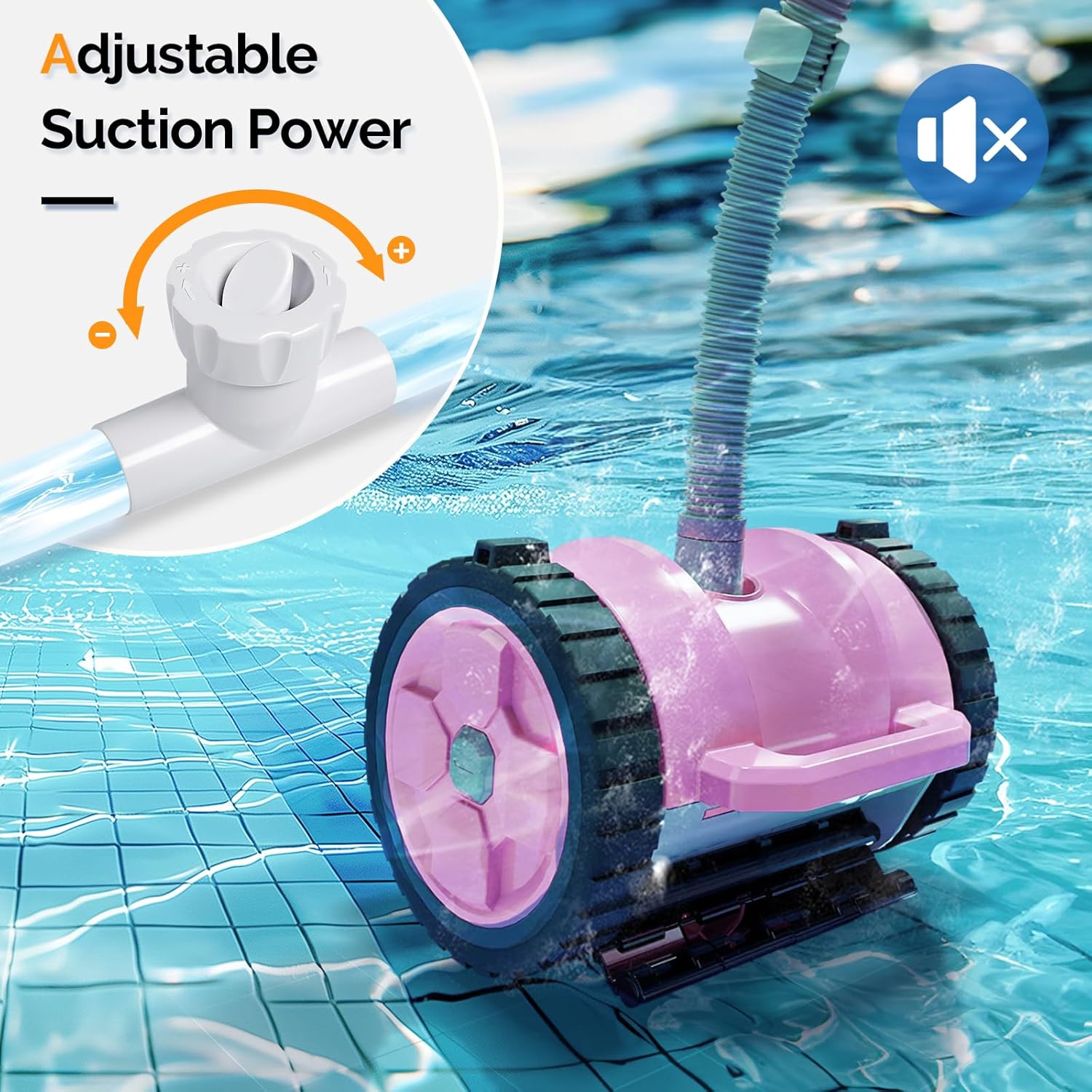 VINGLI Pro Auto Pool Cleaner – Advanced Suction Vacuum for Inground/Above Ground Pools – 40FT Hose, Quiet & Efficient Cleaning – Comfort Pink&Gray