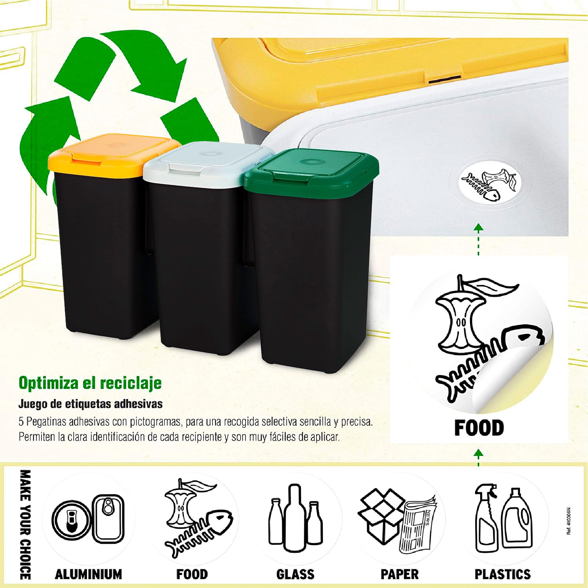 Tontarelli Inde Set 3 bidoni per il riciclaggio da 75 litri in totale realizzati in plastica 79 x 33 x 48 cm, nero, 77 x 32 x 47,5