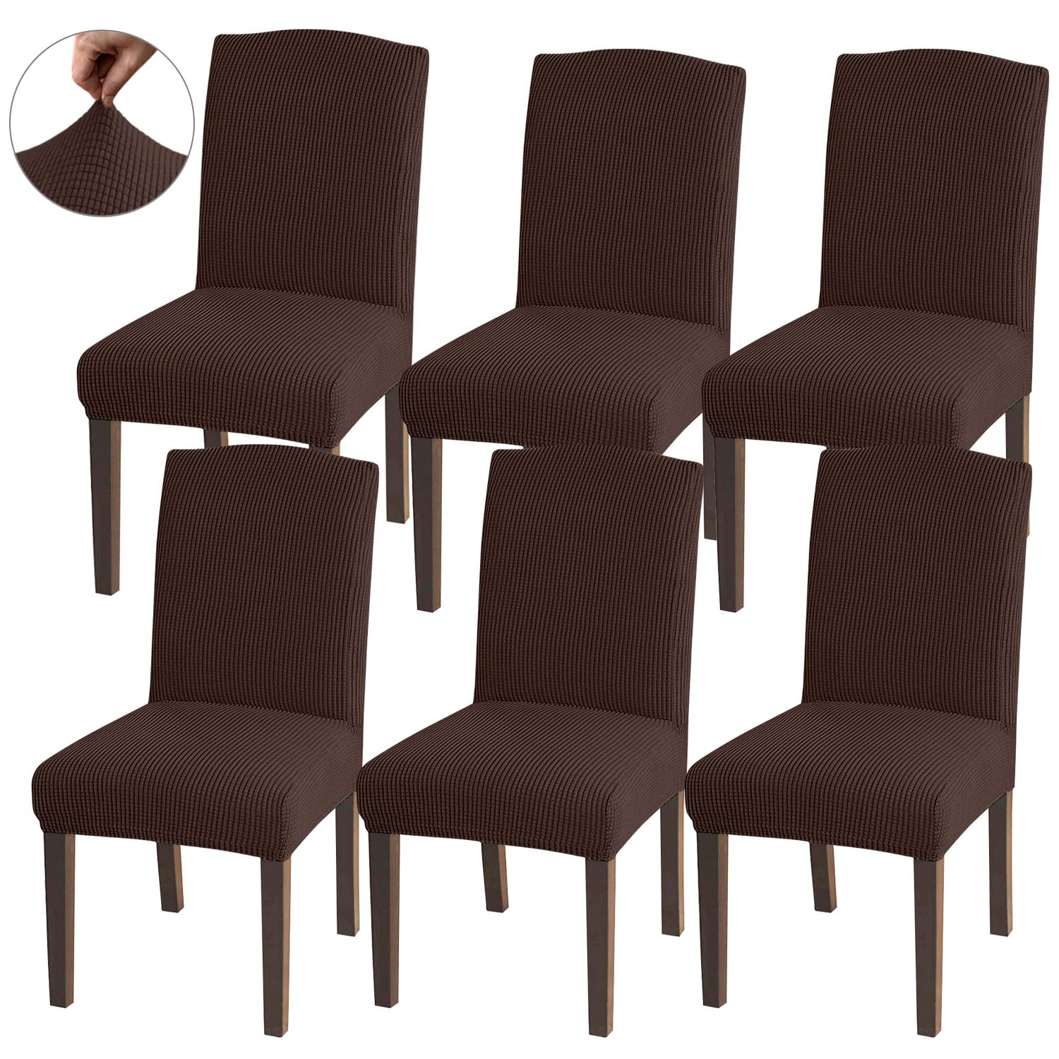 Granbest Hohe Dehnung Stuhlhussen, Universelle Passform Jacquard Esszimmerstühle Bezüge, Abnehmbare Stuhl Protektors für Esszimmer, Küche, Restaurant und Hotel (Set von 6, Schokolade)