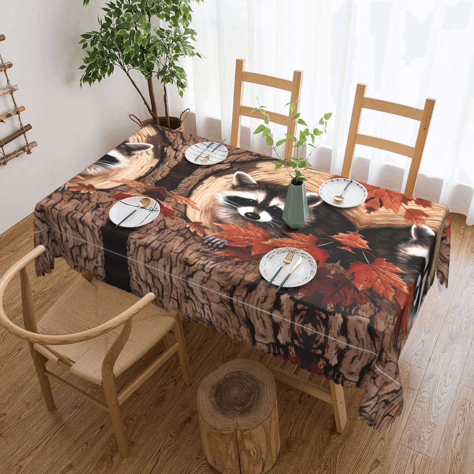 MROWYC Raccoon in The Fall Tree Hole Printed tablecloths are suitable for hotels, picnics, and parties, and can effectively protect the tabletop