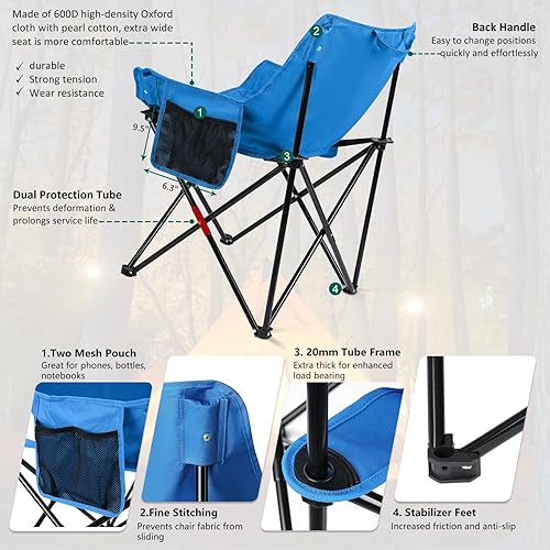 Miniatura 4 de Leonyo 2 sillas de camping portátiles para adultos, silla de césped cómoda y de gran tamaño y mesa de camping plegable para deportes al aire libre,