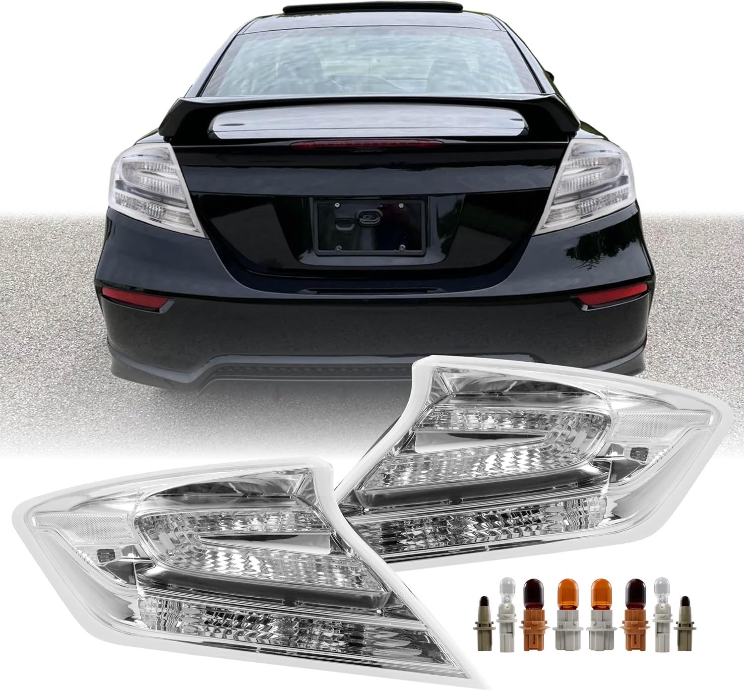 USR UNIQUE STYLE RACING 14-15 FG3/FG4 Coupe 2D Tail Light, Rear Tail Lamps Set (Left + Right) Compatible w/ 2014-2015 Honda Civic 9th Gen All Models LX, EX & SI (CLEAR LENS TAIL LIGHTS w/COLOR BULBS)
