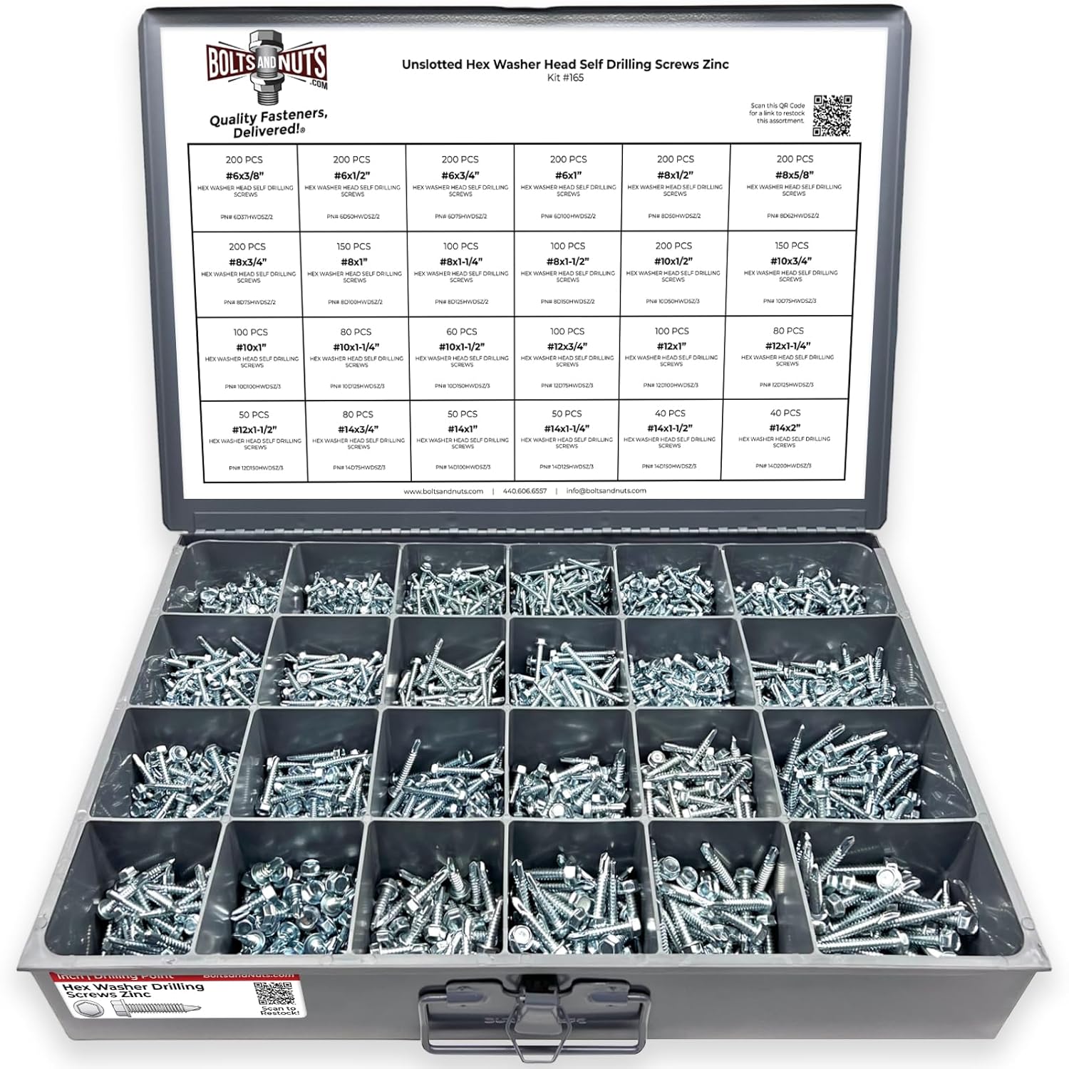 Unslotted Hex Washer Head Self Drilling Screws Zinc Assortment - 2931 Pieces