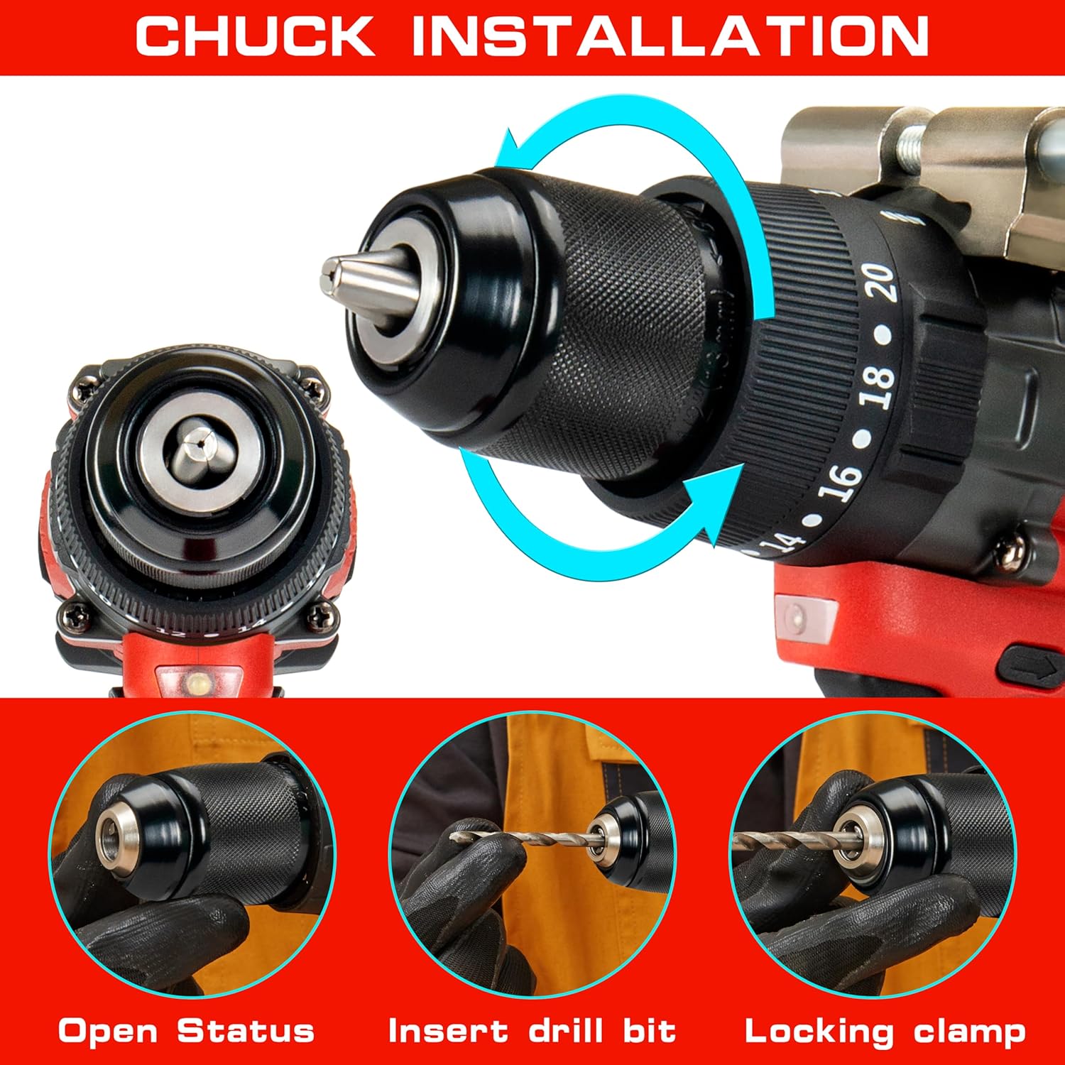 Cordless Drill Compatible with Milwaukee M18 Batteries, 1/2” Metal Self Lock Chuck, 150Nm MAX Torque, 2 Variable Speed 20+3 Position, Professional Drill/Driver (NO BATTERY)