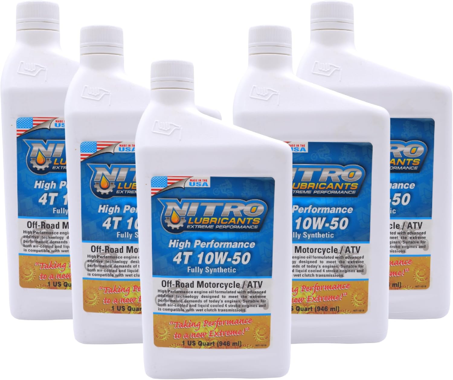 Nitro Lubricants 10W-50 4 Stroke Engine Oil – Semi-Synthetic, High Performance Formula for Motorcycles, ATVs & UTVs – Racing & Off-Road – Advanced Additive Technology – 1 Quart – Made in USA (5-Pack)