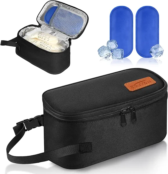 ZDJYCH Breast Milk Cooler Travel Bag,Portable Insulated Bag with 2 Ice Packs,Holds 5-7 Frozen Milk,Fits Narrow Breast Milk Storage Bags, Essential for Nursing Moms Travel/Daycare,Thickened Version