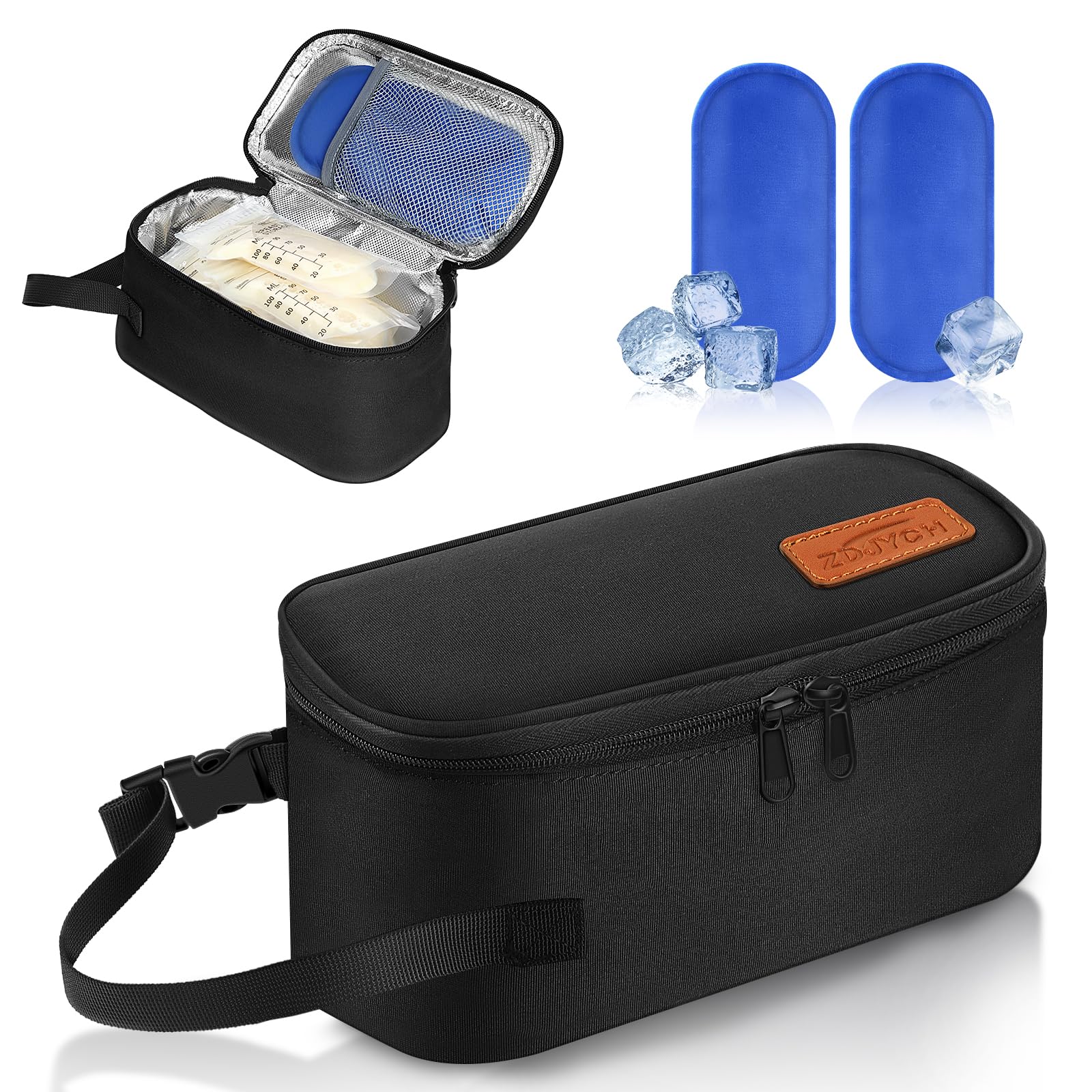 Breast Milk Cooler Travel Bag,Portable Insulated Bag with 2 Ice Packs,Holds 5-7 Frozen Milk,Fits Narrow Breast Milk Storage Bags, Essential for Nursing Moms Travel/Daycare,Thickened Version