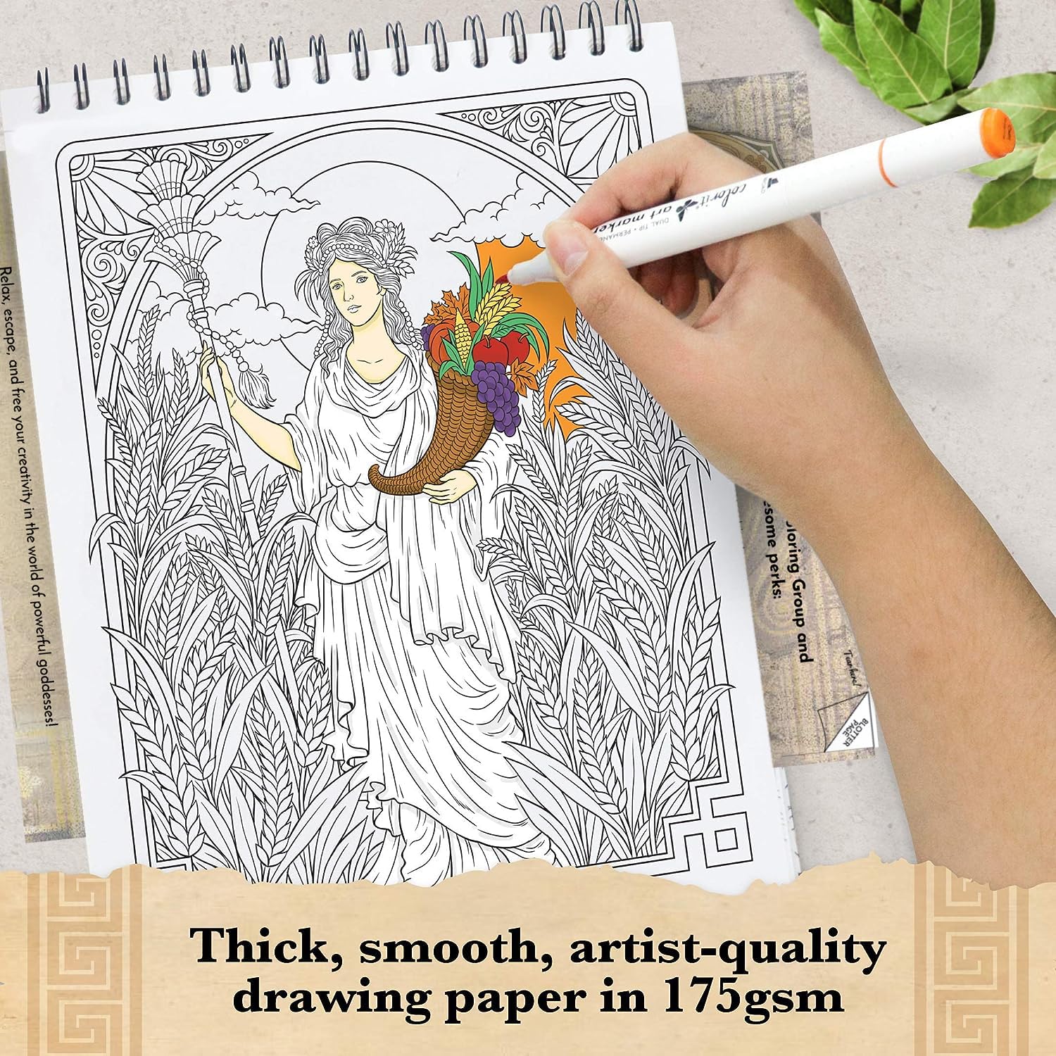 ColorIt Goddesses Adult Coloring Book Spiral Bound, USA Printed, Lay Flat Hardback Covers, Thick Smooth Paper, 50 Single-Sided Goddesses Coloring Pages