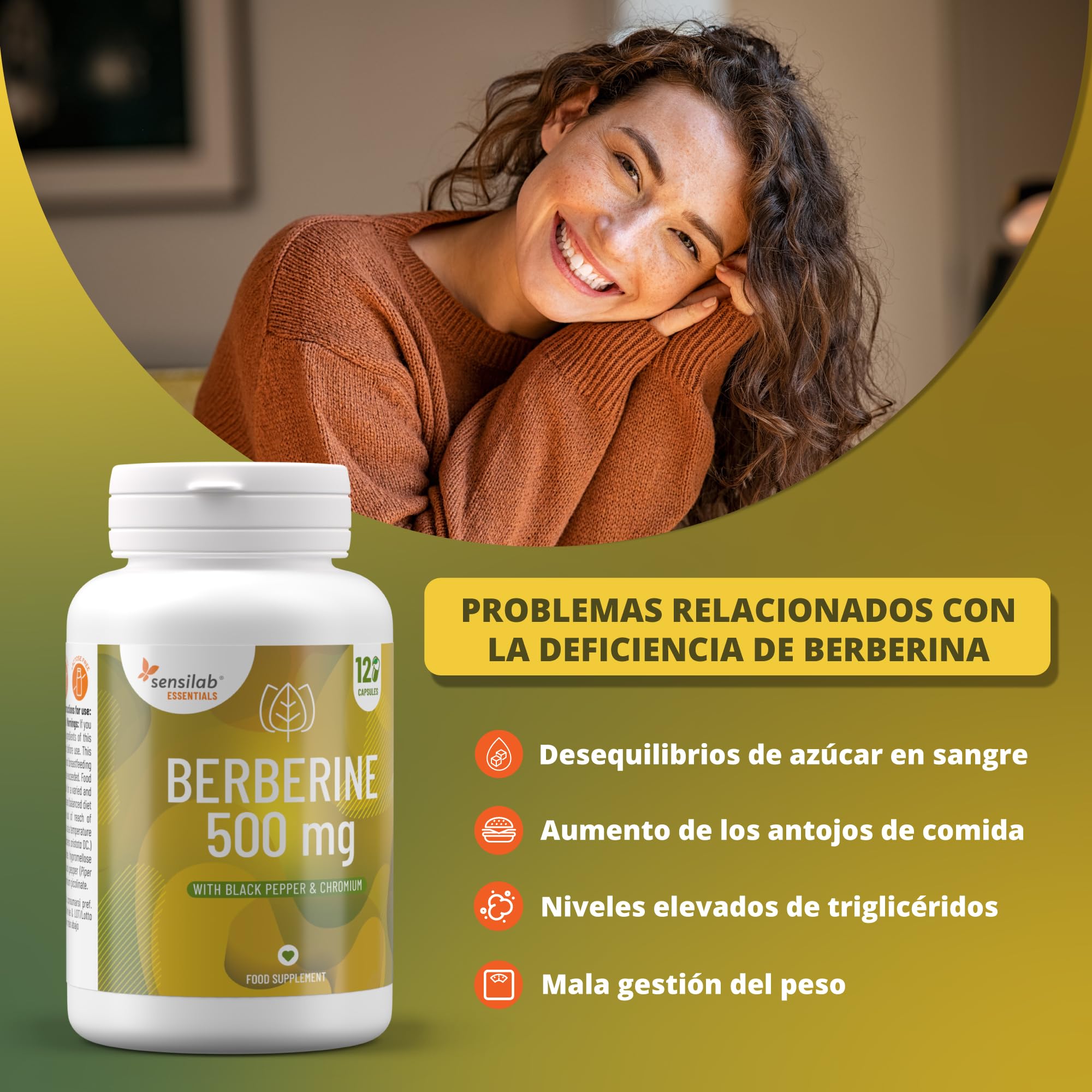 Sensilab Berberina con Cromo y Pimienta Negra. 120 Cápsulas para 4 Meses | El cromo contribuye al metabolismo normal de los macronutrientes y al mantenimiento de glucosa normal. Vegano