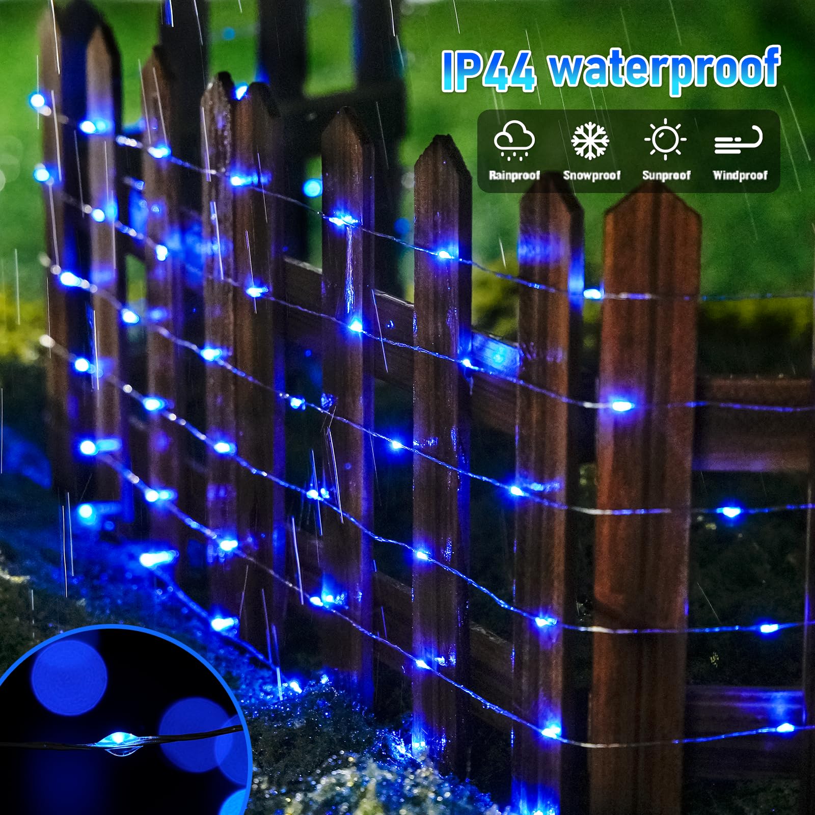 JMEXSUSS Paquete de 8 50 luces LED azules de hadas que funcionan con pilas, decoraciones de Halloween y Navidad