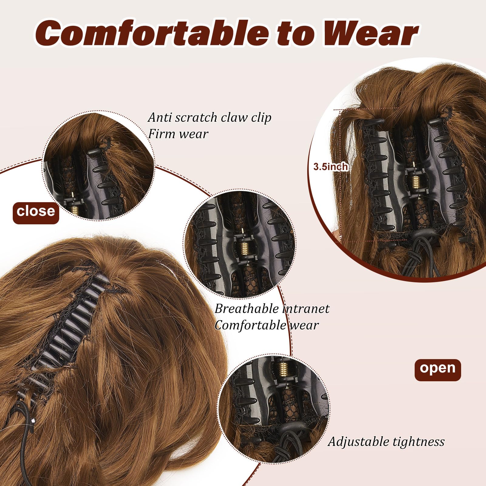 Dcbaboo Short Ponytail Extension Curly 12inch Claw Clip in Ponytail Hair Extensions Long Wavy Synthetic Pony tails Natural Wave One Piece Hairpiece Fake Ponytail for Women Light Auburn - Image 2