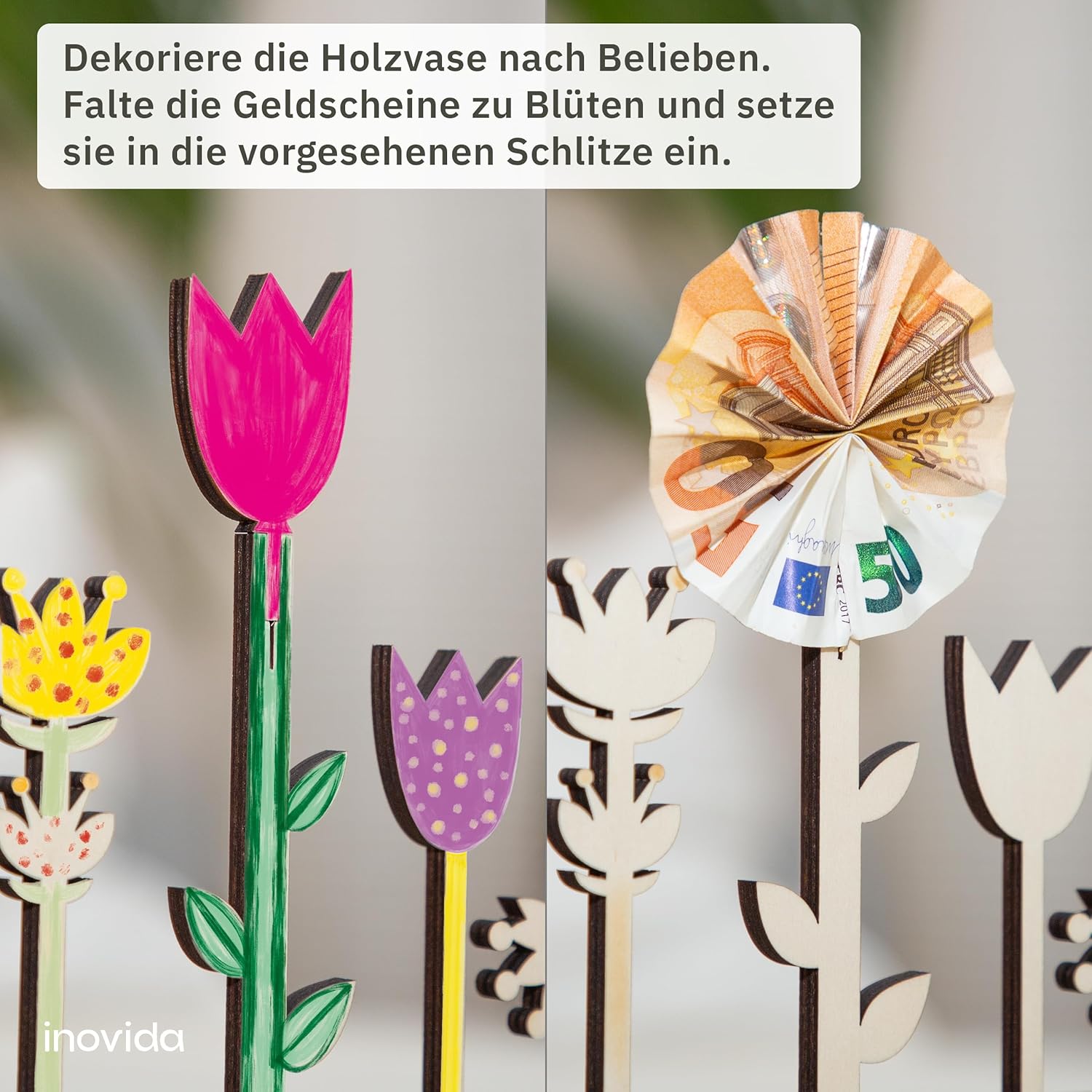 Birthday Money Gifts - Wooden Flower Vase as Money Gift Packaging - Wish Filler Gift for Birthday & Wedding - DIY Birthday Gift - Original Gift Idea