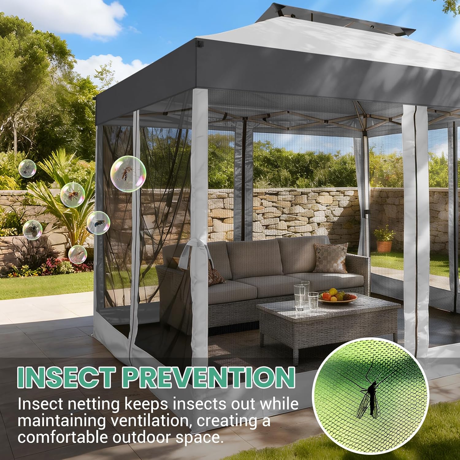 COBIZI 10x10 Pop Up Canopy with Mosquito Netting Sidewalls, One Push Easy Up Gazebo with Dual Vent Roof, Waterproof&UV 50+ Screen Tents for Parties, Backyard, Patio, Commercial Event, Dark Gray
