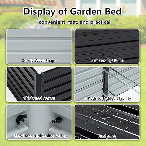 Miniatura 12 de Cama de jardín elevada galvanizada de 6 x 3 x 1 pies, jardinera para exteriores, kit de cama de jardín de acero galvanizado para verduras, flores