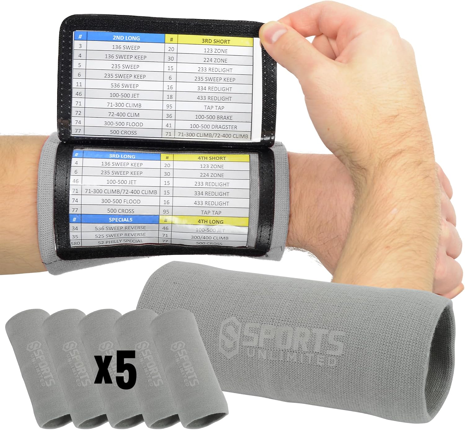 Sports Unlimited Adult Triple Wrist Coach, Football Wristbands for Plays, Baseball Wristbands, QB Arm Bands