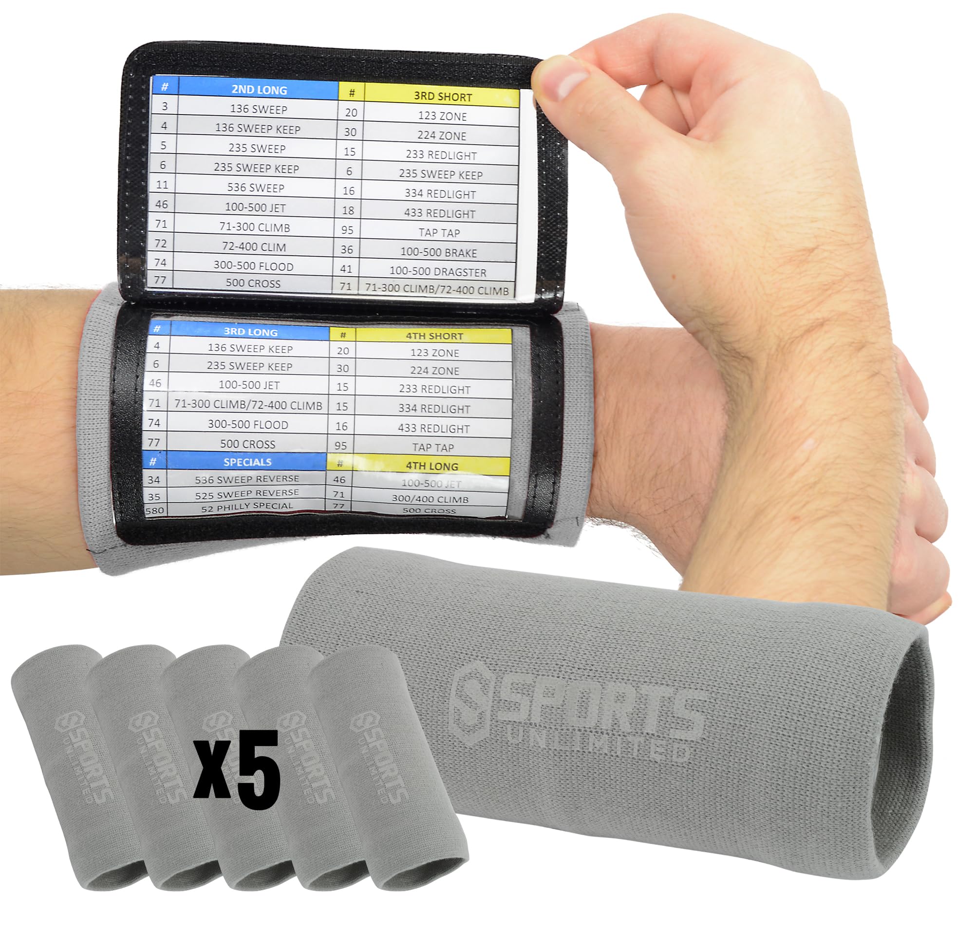Sports Unlimited Adult Triple Wrist Coach, Football Wristbands for Plays, Baseball Wristbands, QB Arm Bands