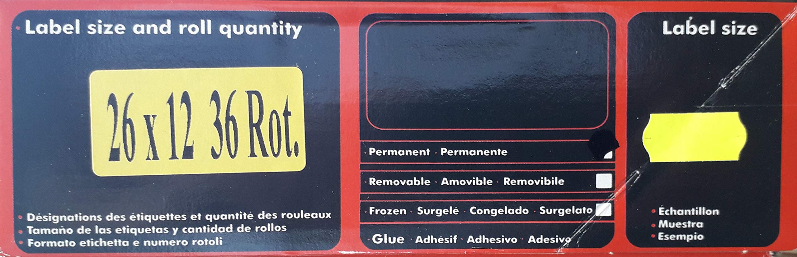 48.600 Etichette Fluorescenti Onda Permanenti Colore Giallo Mm 26x12 per Prezzatrici ad una linea di stampa - Confezione da 36 rotoli