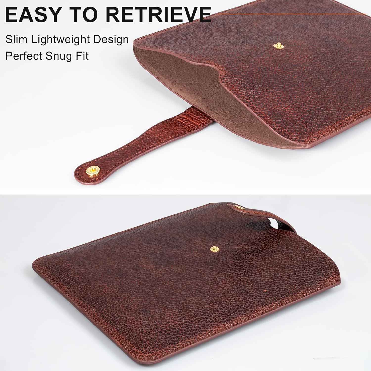 Genuine Leather Tablet Sleeve for iPad Pro 11‘’/Air 10.9‘’/Magic Keyboard & Galaxy Tab S9/S9 FE | Slim Protective Case with Microfiber Lining (Fits Devices up to 11") - Dark Brown