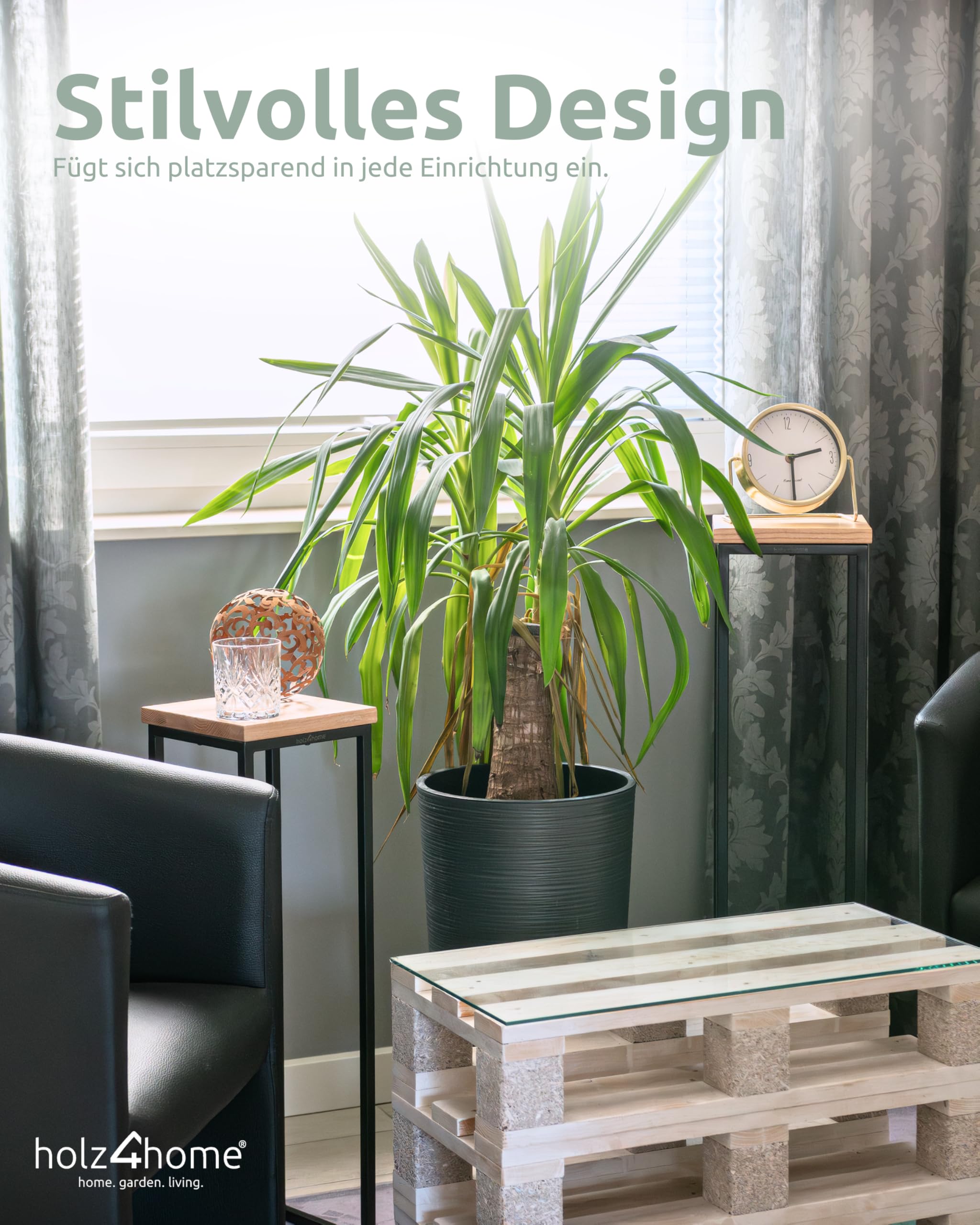holz4home® Dekoständer aus MDF I Blumenständer MDF Sonoma Eiche I Pflanzentreppe Industrial Style mit Metallgestell I Fertig montiert I Für Wohnzimmer, Küche, Büro, Flur mit Vintage Stil (90 cm)