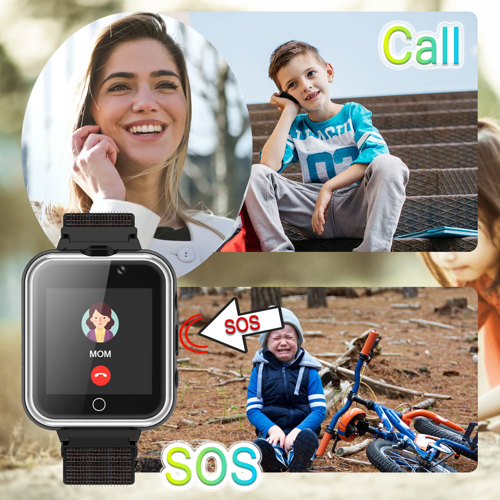 PTHTECHUS Enfants Smartwatch - Enfant SOS Lecteur de Musique Montres Appareil Photo Numérique Téléphone Mobile Montre Cadeau Enfants pour Filles Garçons