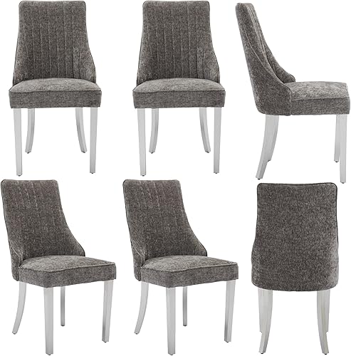 Miniatura 18 de Aoowow Juego de 4 sillas de comedor tapizadas de mezcla de lino, sillas de comedor copetudas con canales para cocina, patas de madera maciza, sillas