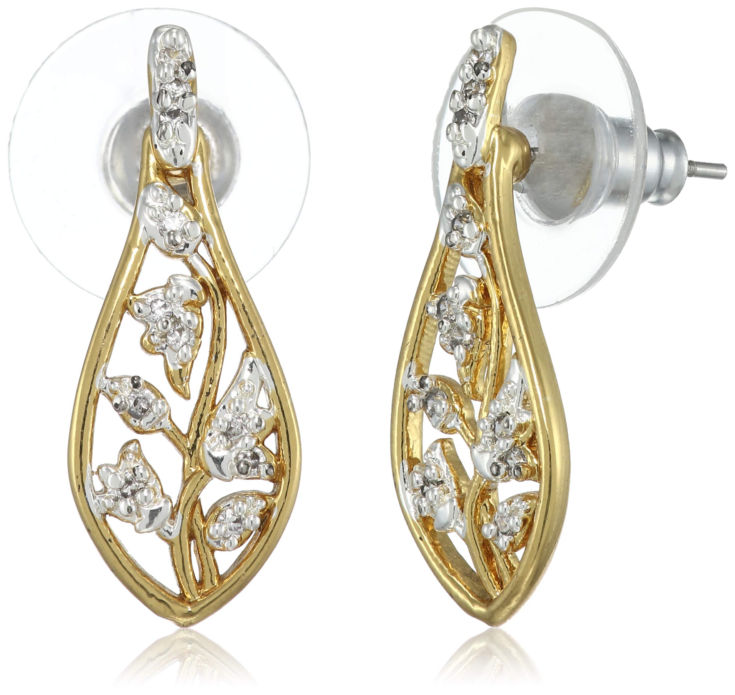 Estele24 Kt Gold and Silver Plated American Diamond baby's breath Stud Earrings, One Size (AD-049/705)