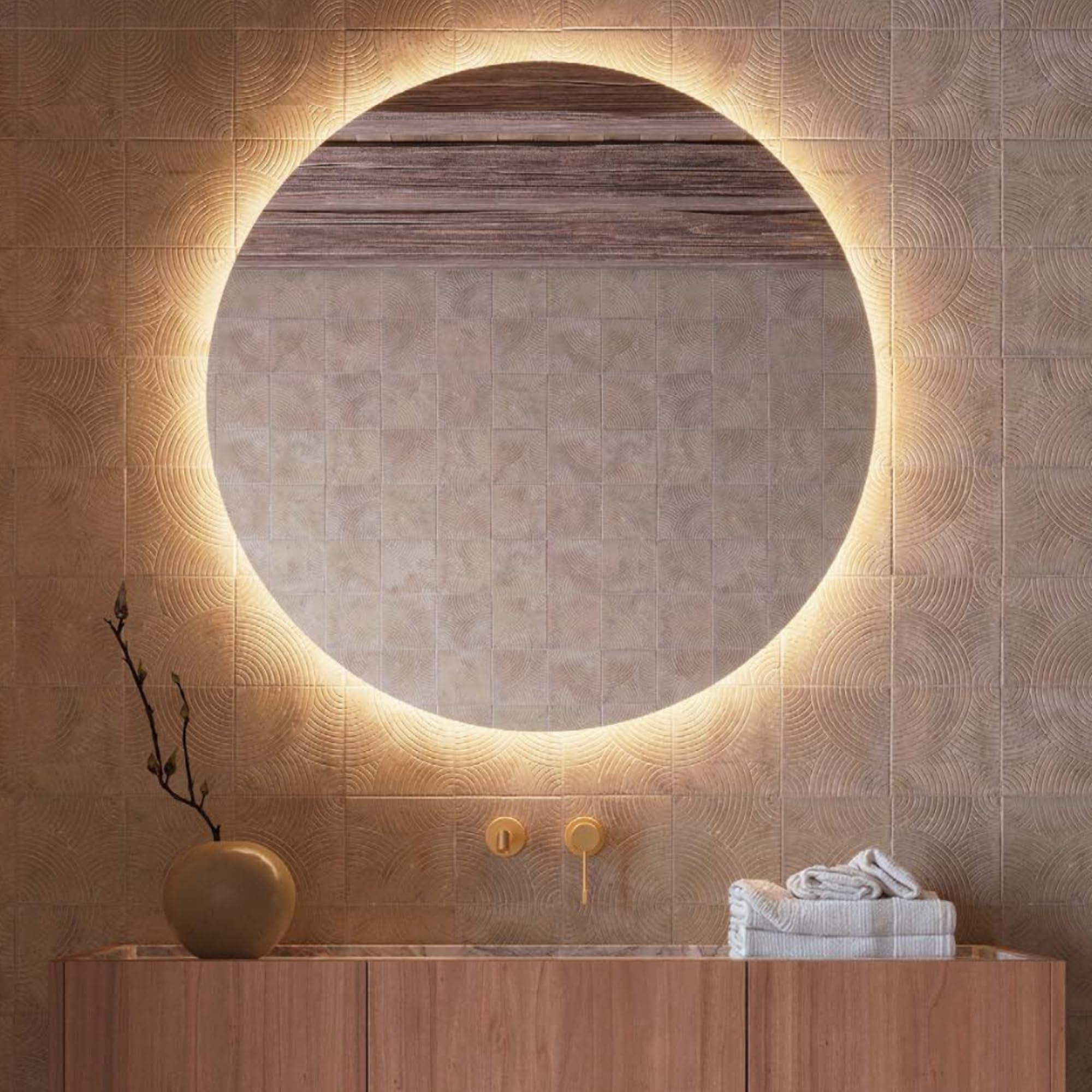 LEDIMEX - Espejo Redondo Baño con Luz LED 90cm Retroiluminado | Espejo Inteligente Pared con Luz Cálida 3000k sin Marco para Mueble de Baño | Serie Oporto