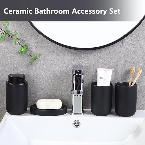 Miniatura 5 de BSDISP Juego completo de accesorios de baño de color negro mate, juego completo de accesorios de baño de cerámica, incluye bomba dispensadora de