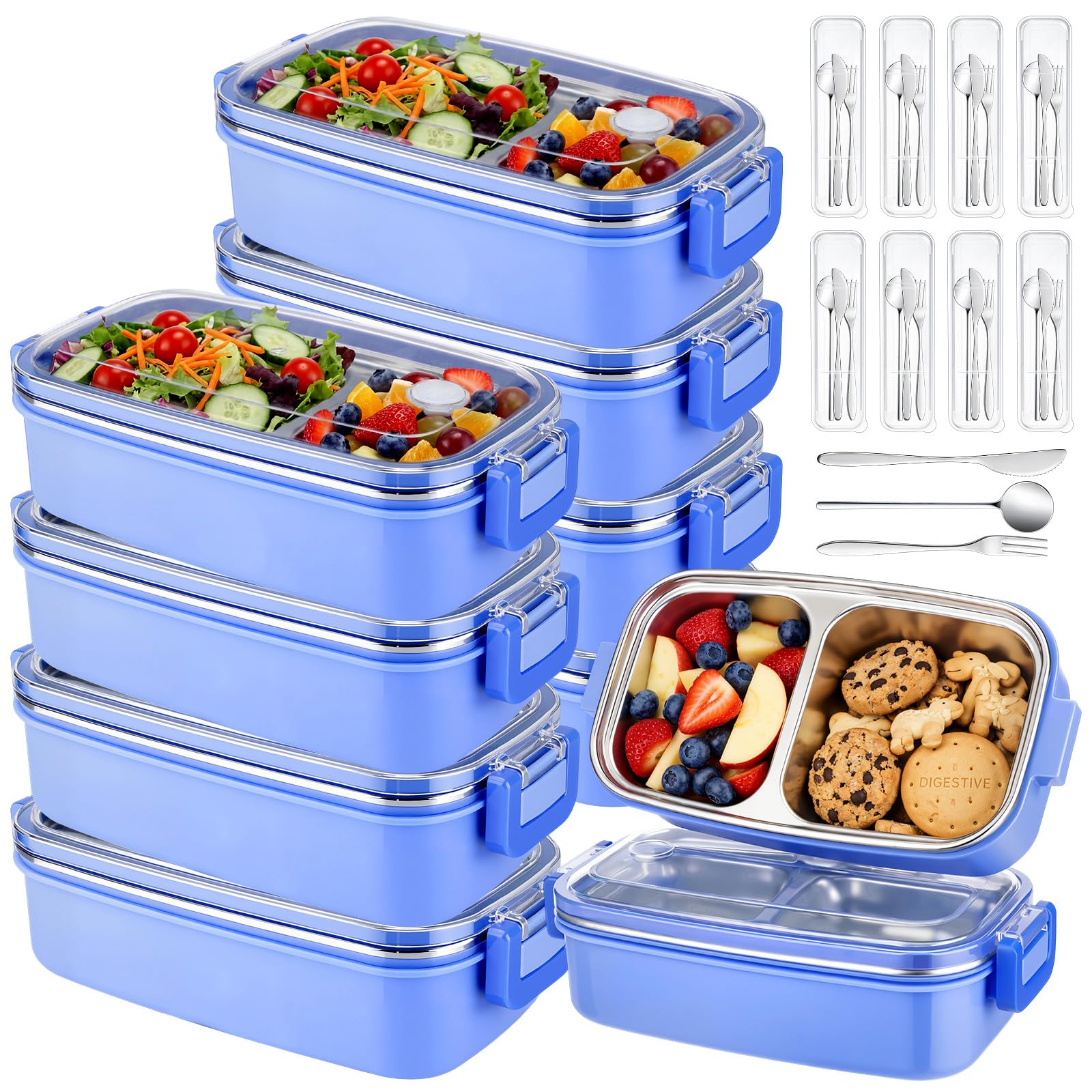 Photo 1 of Acellegic Stainless Steel Snack Containers - 8 Pack, Blue/Silver