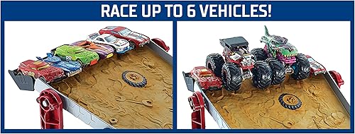 Miniatura 7 de Hot Wheels Monster Trucks Down Hill Race & Go - Juego con camión de juguete a escala 1:64 y auto de juguete a escala 1:64