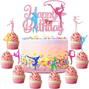 Pack of 25 Gymnastics Cake Decorations Gymnastics Cupcake Toppers Glitter Gymnast Girl Cake Toppers for Gym Gymnast Girl Theme Baby Shower Birthday Party Supplies