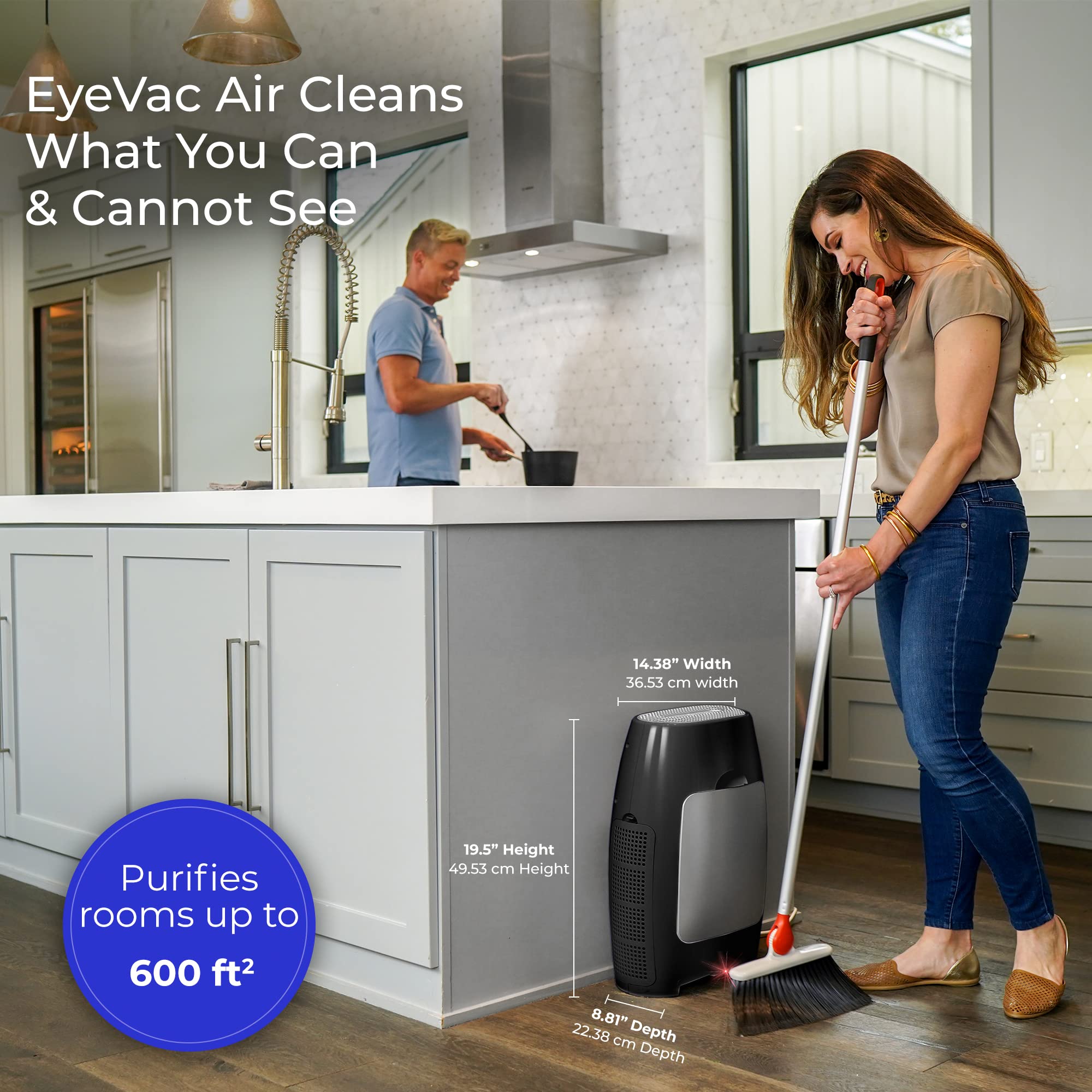 EyeVac Home – Aspirapolvere Automatico A Contatto Zero E Purificatore D’aria 2 In 1 Con Filtro HEPA H-13 E Carbone Attivo, Copertura 600 Piedi Quadrati, Sensori A Infrarossi