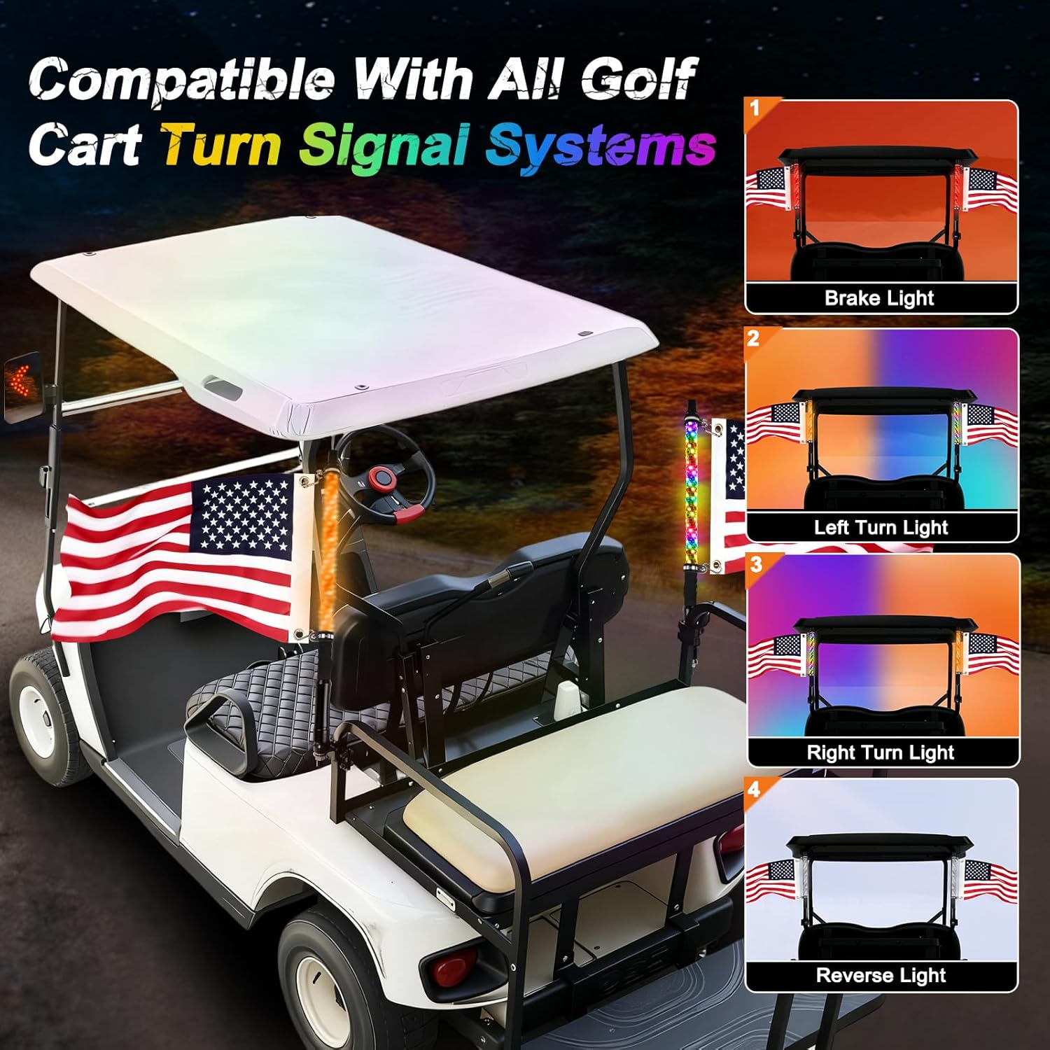 2PCS 2FT Whip Lights for All Golf Cart Yamaha Club Car Ezgo with Spring Base, Buletooth APP & Remote Contral with Turn Signal Brake Lights,IP68 Waterproof Spiral RGB LED Chasing Light
