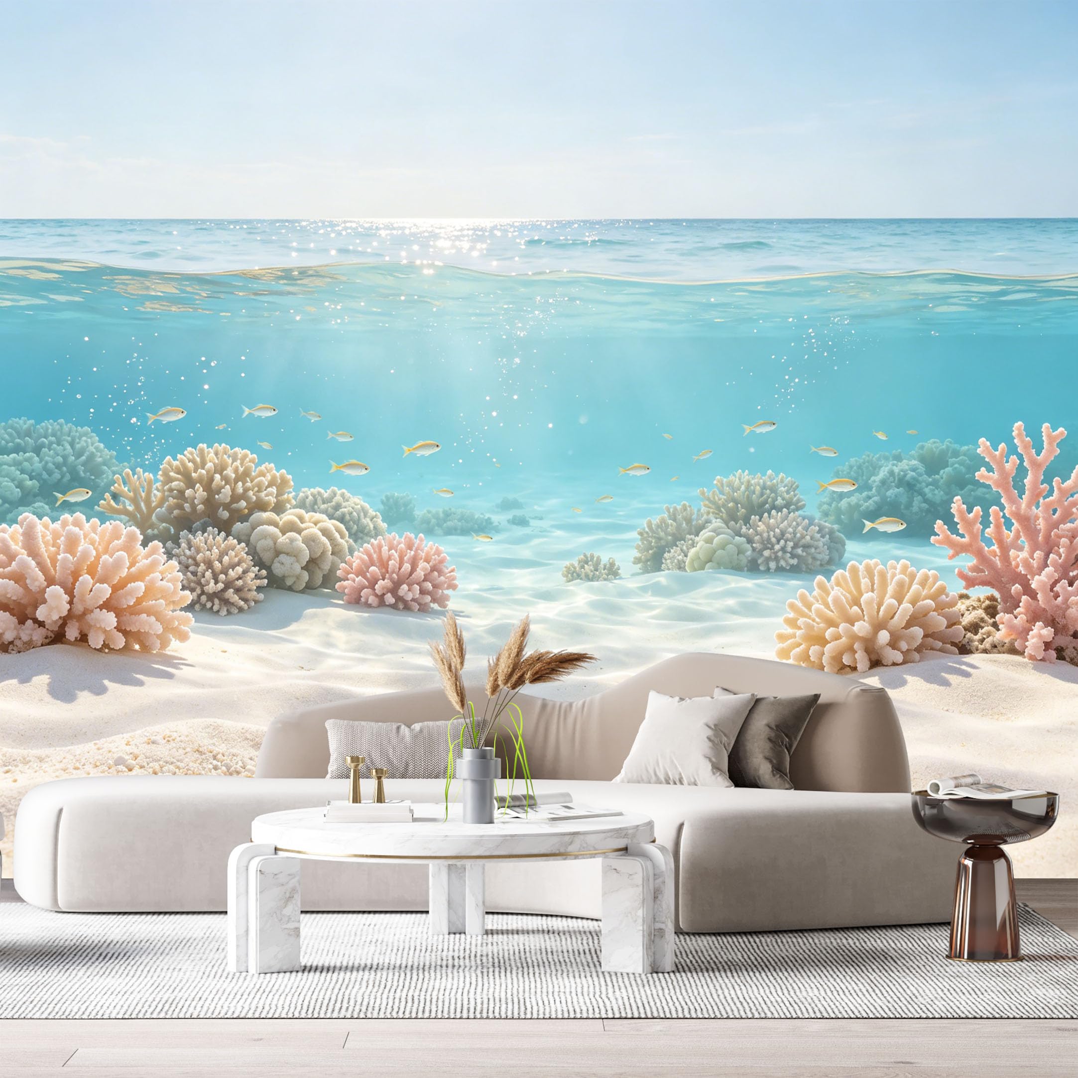 Custom Size Wall Murals Ocean Marine Watercolor Coral Reef Underwater Tropical Fish SelfAdhesiveWall Fabric Removable Wallpaper Wall Decor for Living Room Bedroom Bathroom