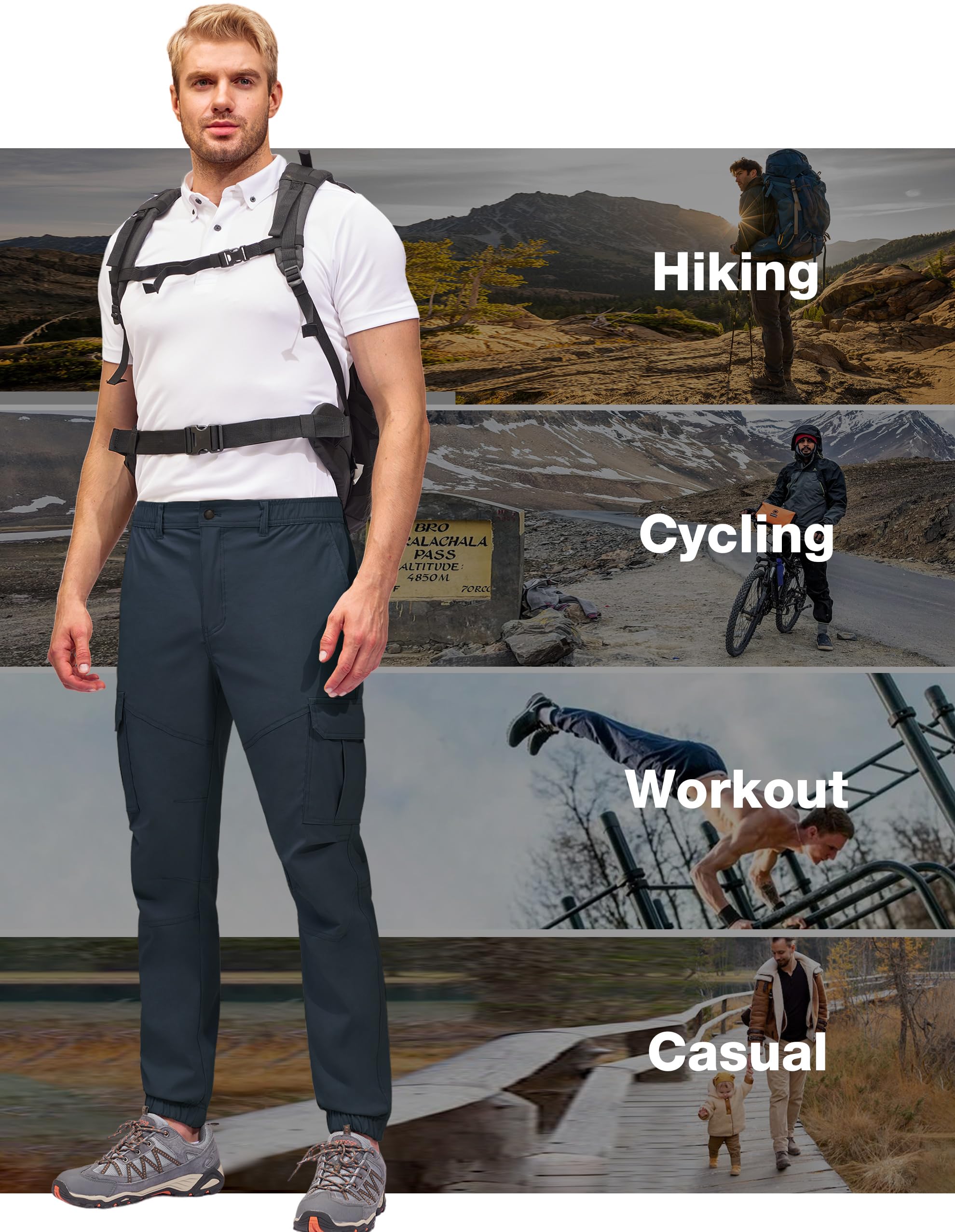 PULI Pantalon cargo de randonnée pour homme, coupe ajustée, extensible, pour jogging, cyclisme, extérieur, avec poches - bleu - 46