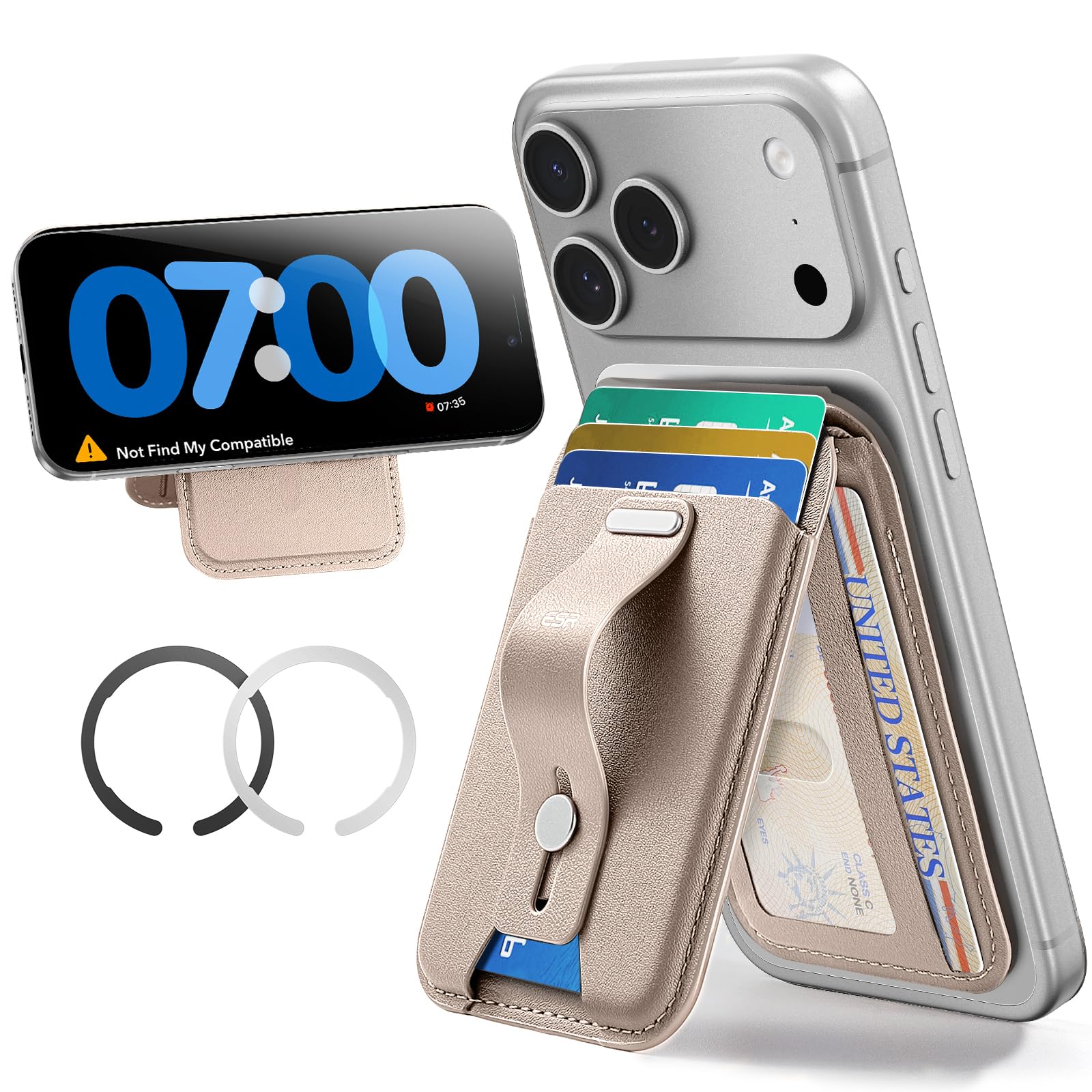 ESR for MagSafe Wallet Stand with Grip, 5 Card Holder, RFID Blocking | MagSafe Ring Included, Strong Magnetic Wallet for iPhone 17 Pro Max 17e 16 15 14 13 12, Selected Samsung, Desert Titanium